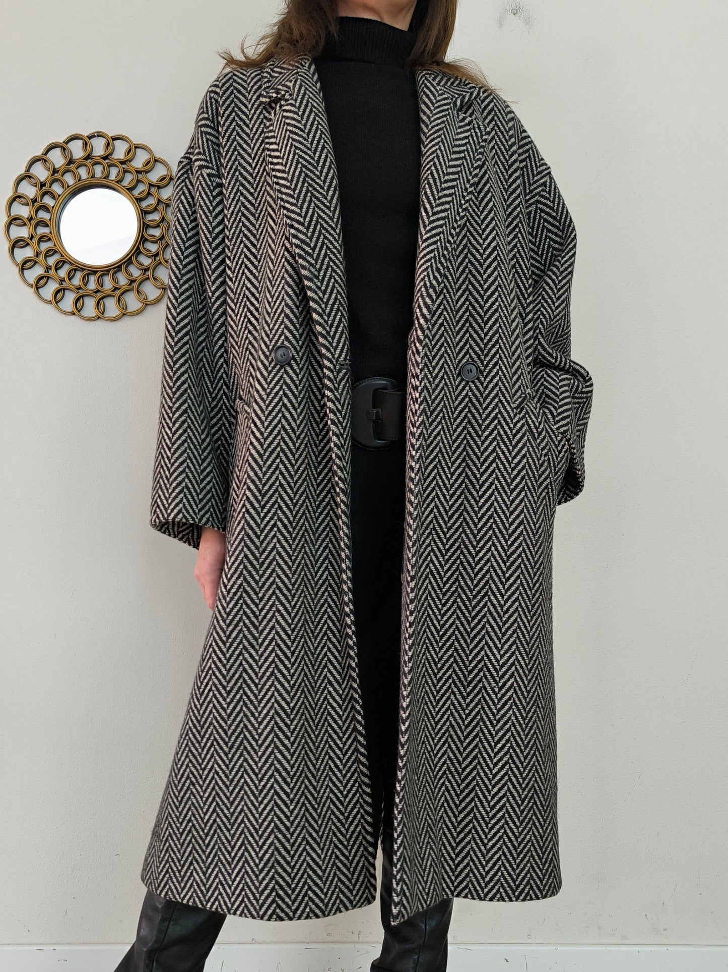 Cappotto Marella spinato b/w in pura lana vergine