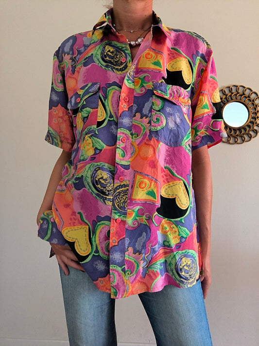 Camicia vintage fantasia pura seta unisex