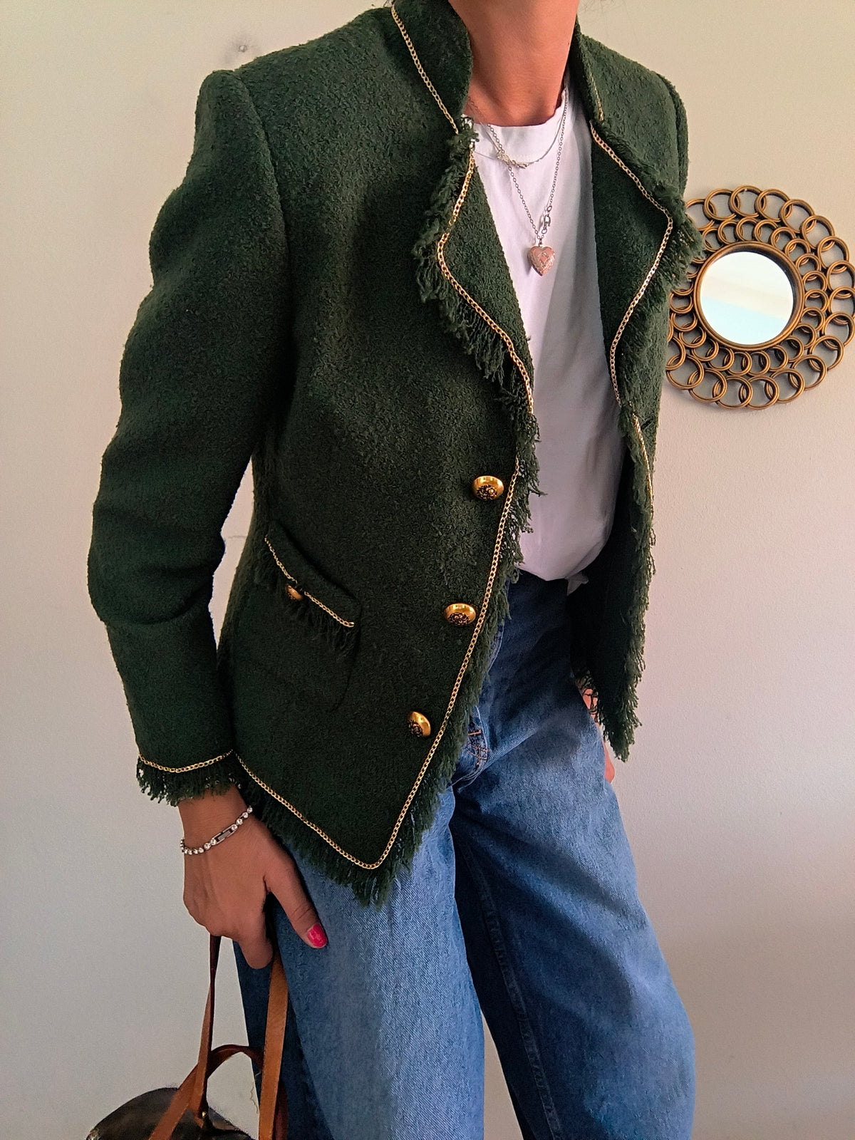 Blazer vintage verde scuro in lana