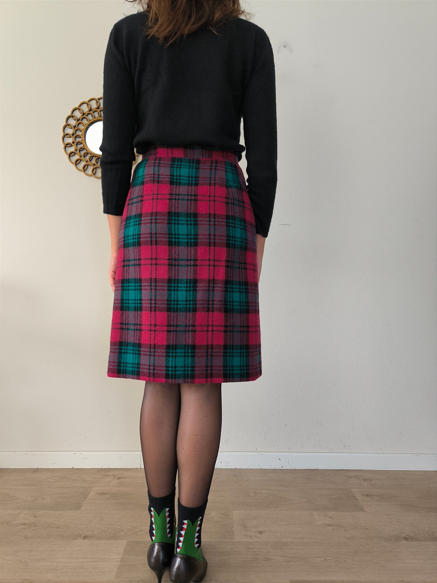 Gonna vintage in tartan fuxia/verde tg M