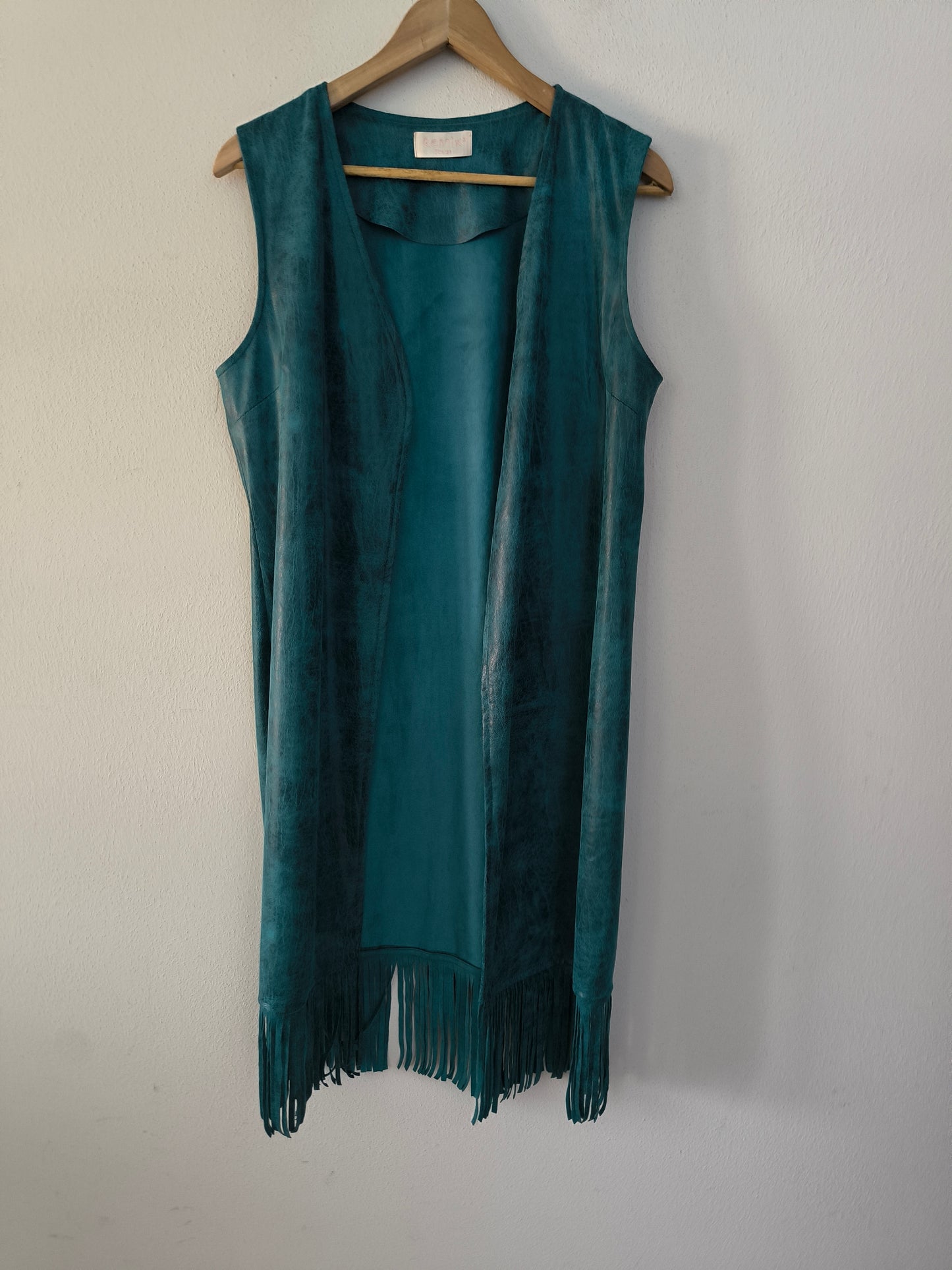 Gilet ecopelle ottanio sfrangiato