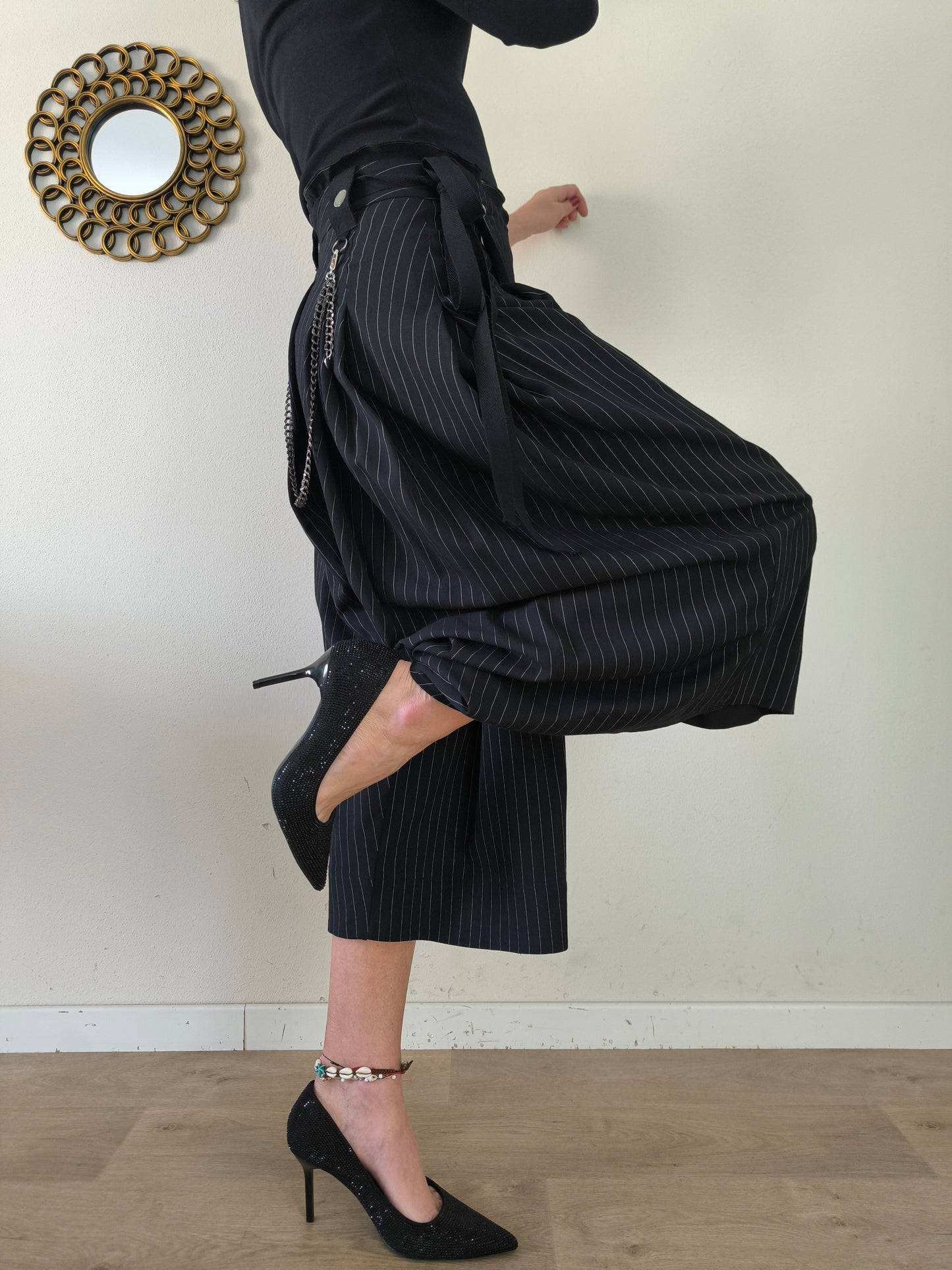 Gonna pantalone gessata High-Everywaycouture.com