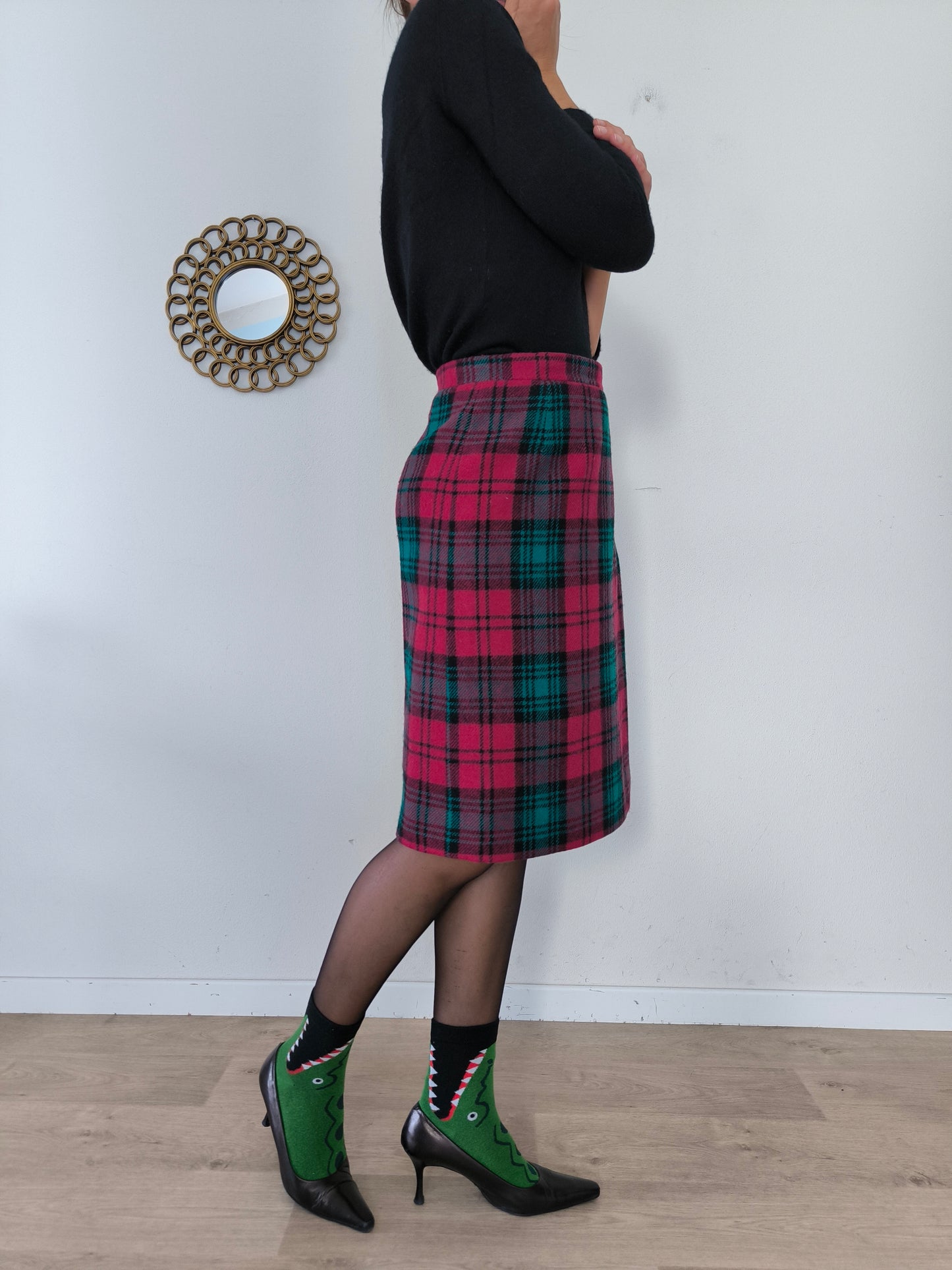 Gonna vintage in tartan fuxia/verde tg M