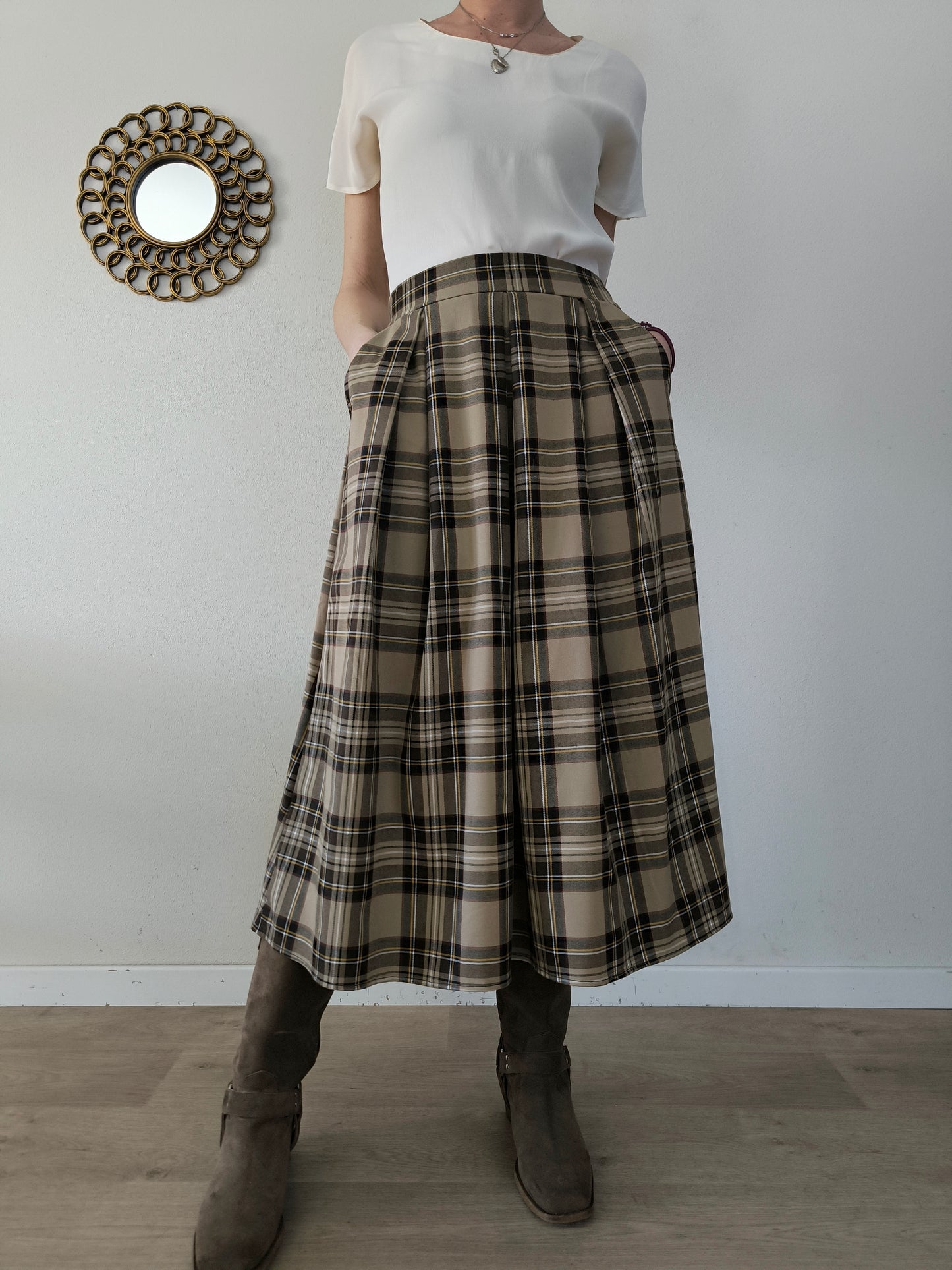 Ampia gonna tartan marrone