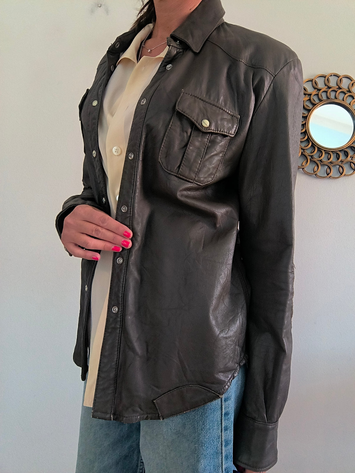 Giacca camicia in vera pelle