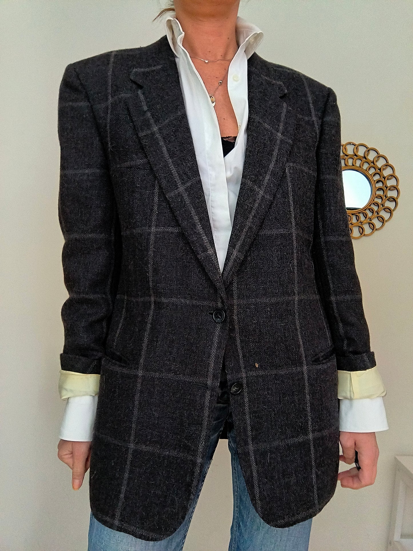 Blazer Valentino in lana antracite quadrettato chiaro