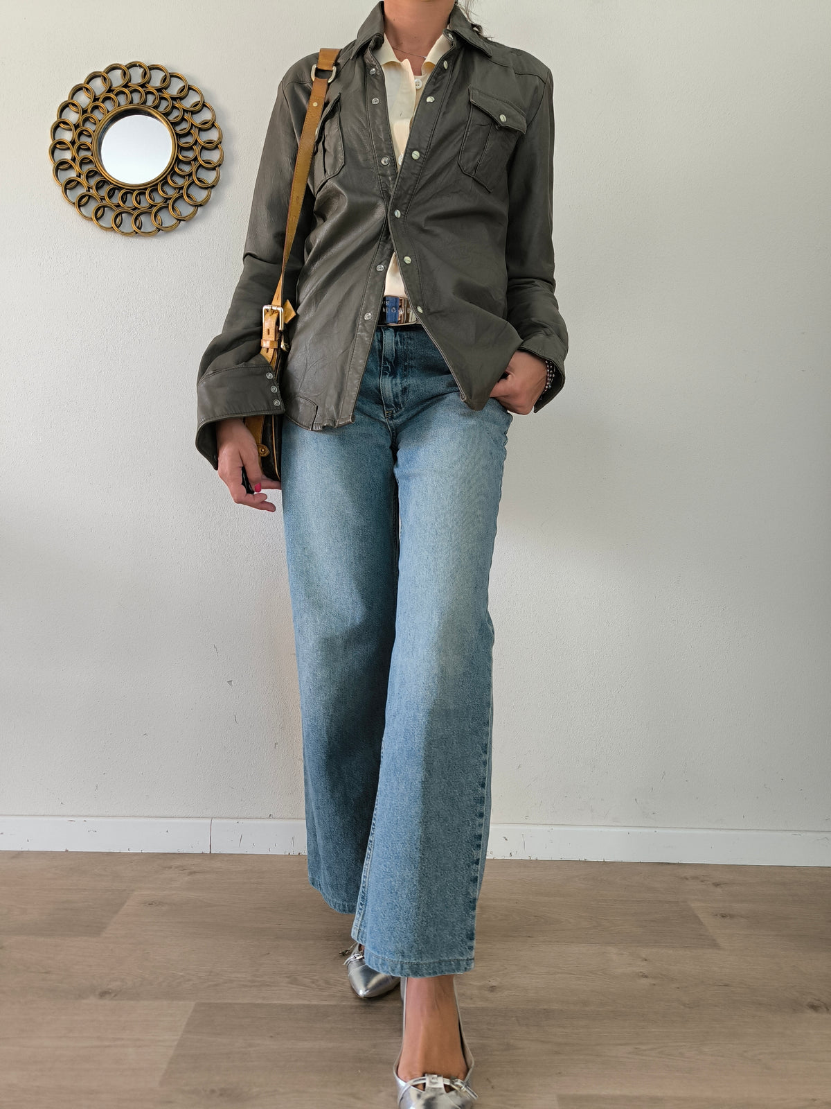 Giacca camicia in vera pelle
