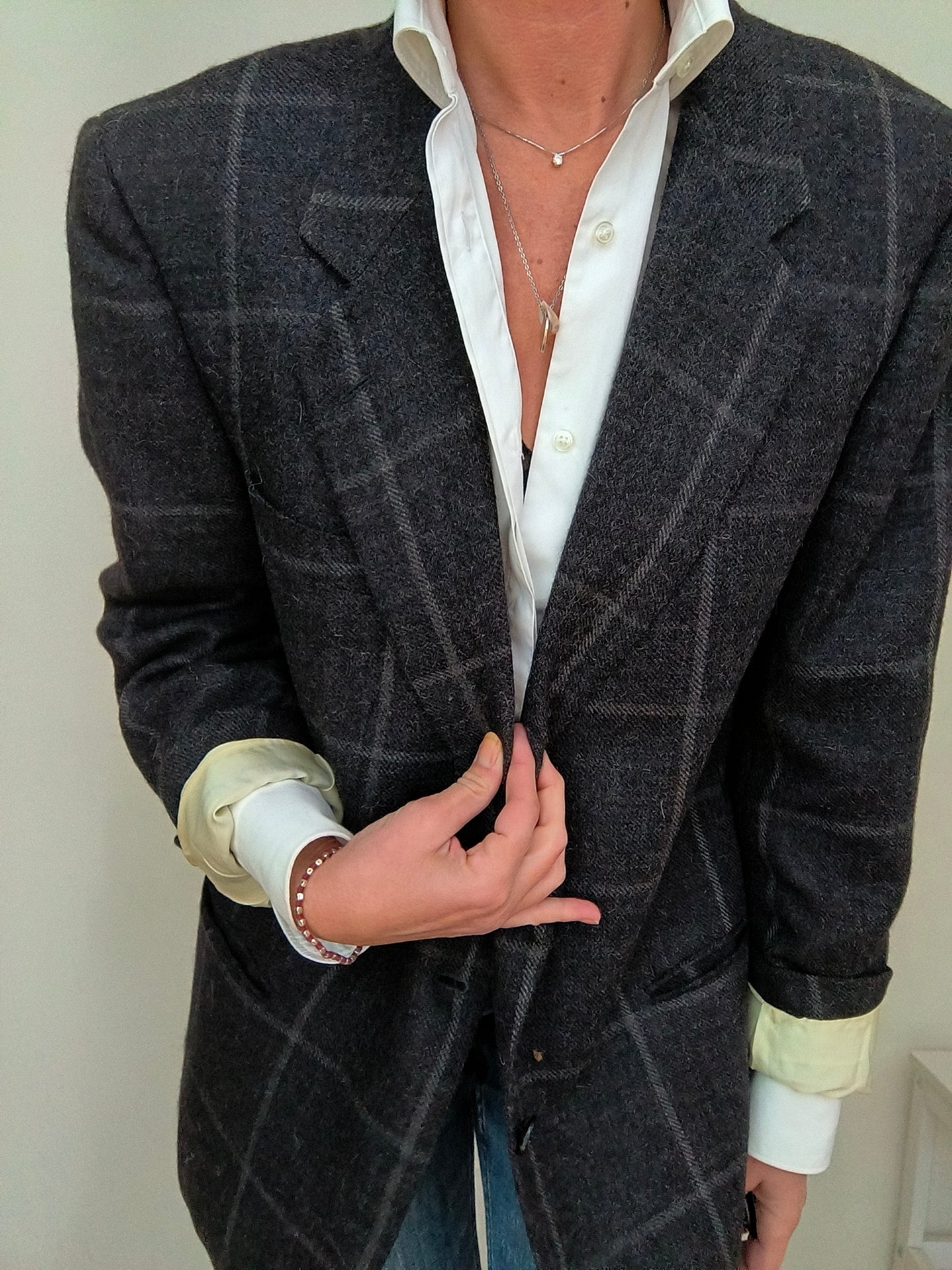 Blazer Valentino in lana antracite quadrettato chiaro