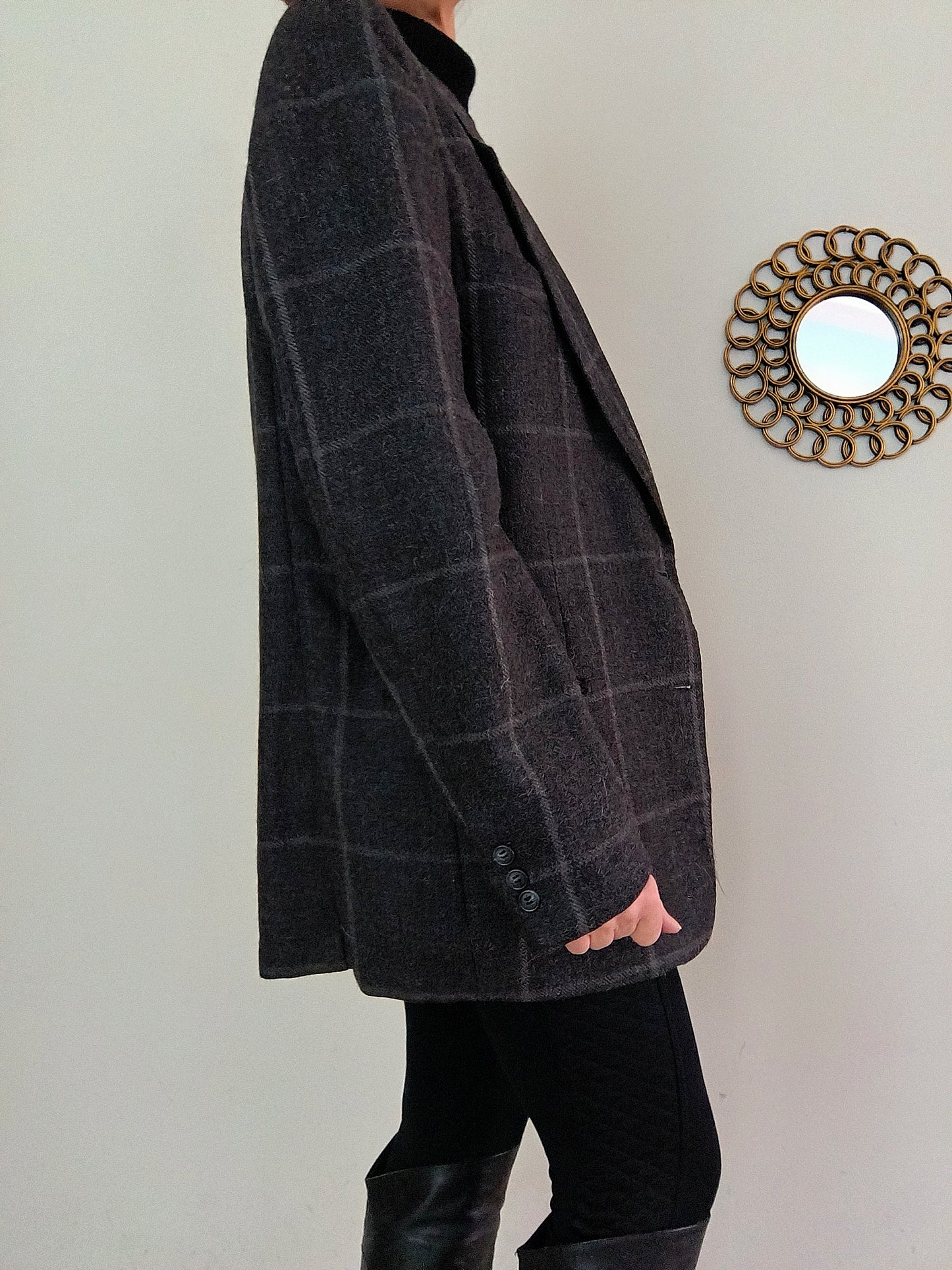 Blazer Valentino in lana antracite quadrettato chiaro