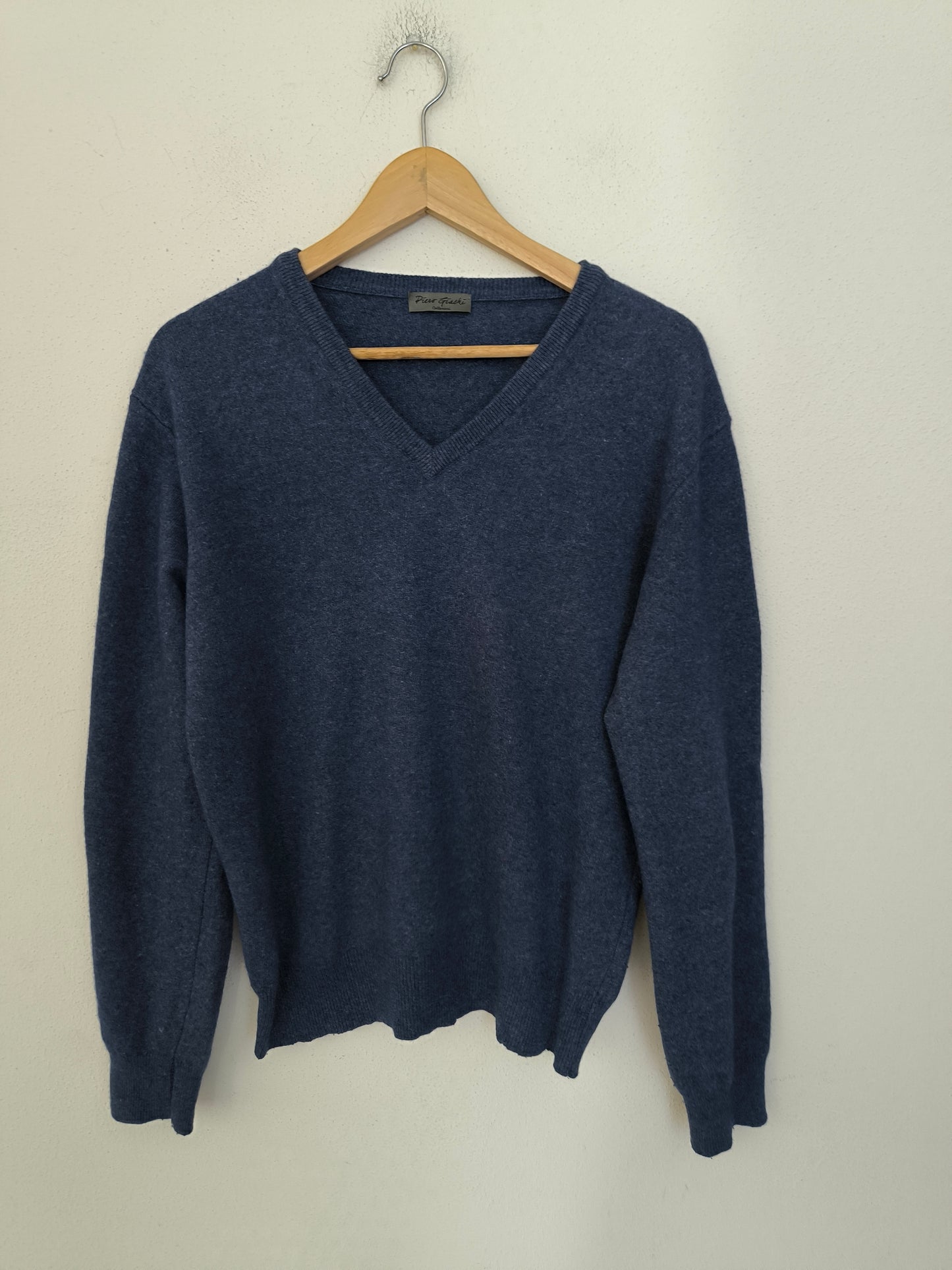 Maglione V neck blu lana e cashmere