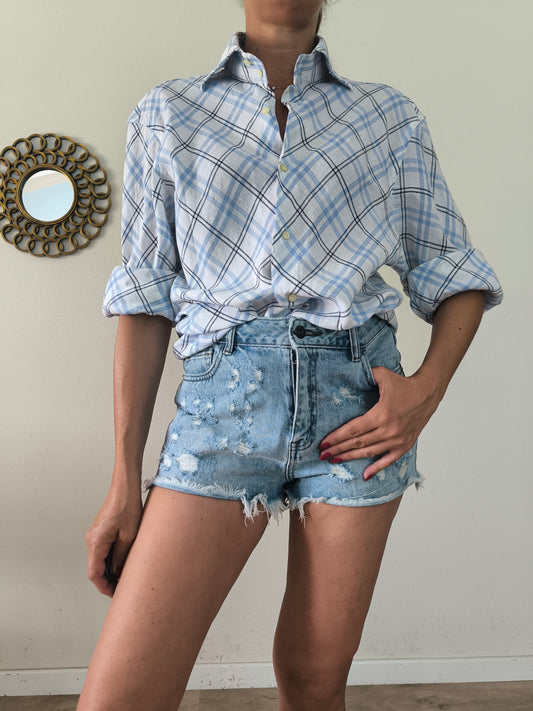 Camicetta quadrettata unisex bianco/azzurro