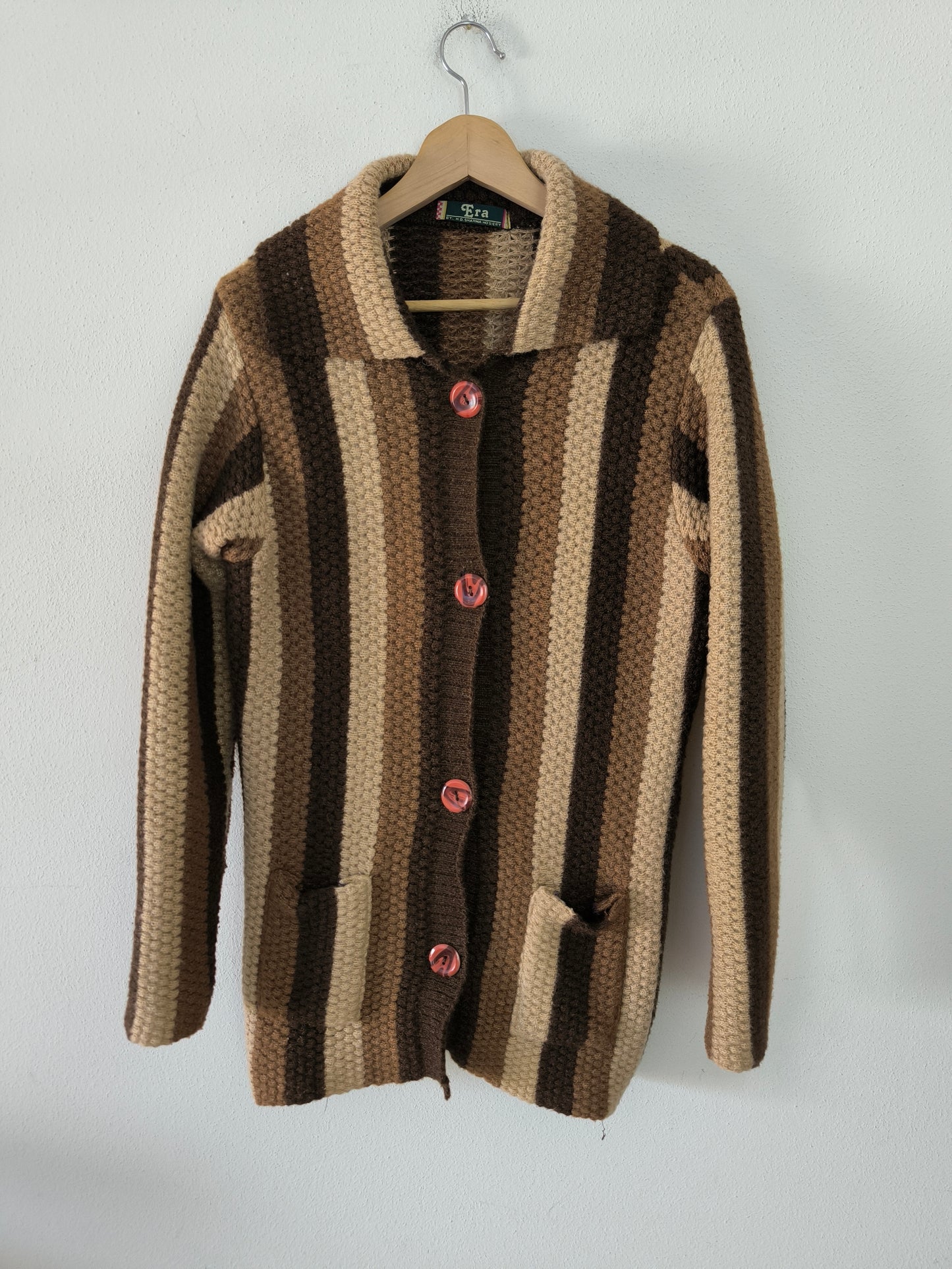 Cardigan vintage a righe marrone