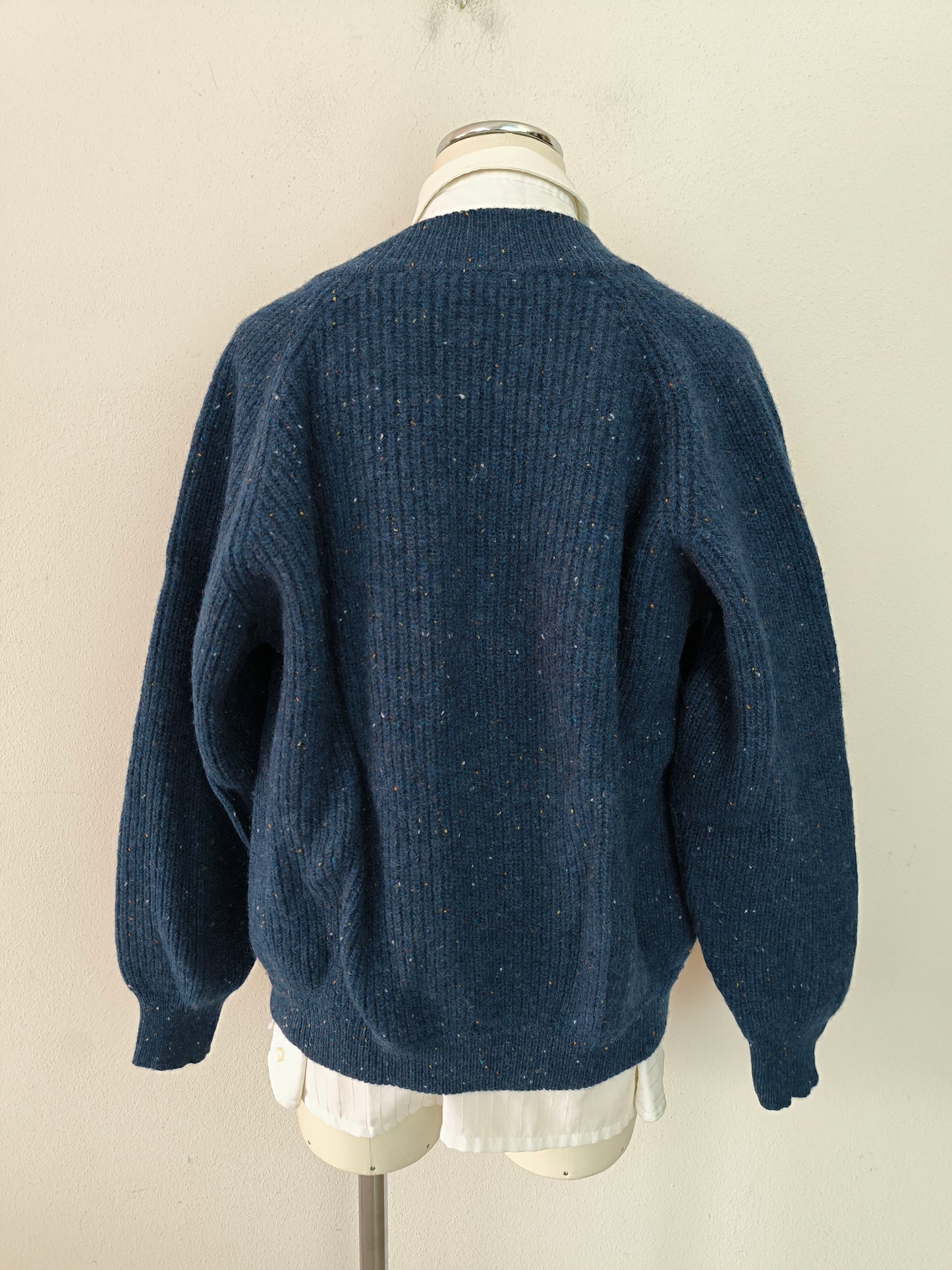 Cardigan lana Shetland unisex tg L colore blu