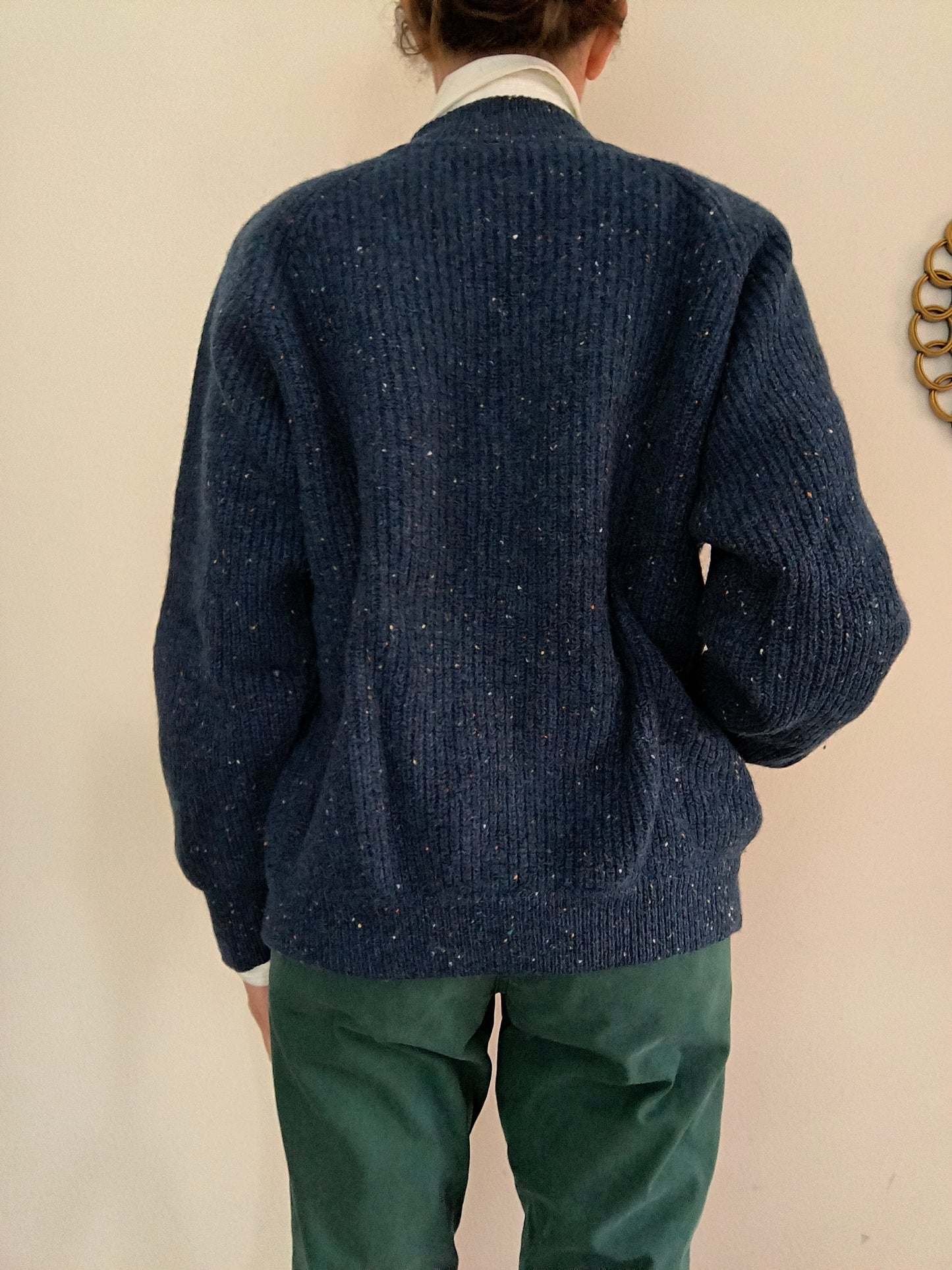 Cardigan lana Shetland unisex tg L colore blu