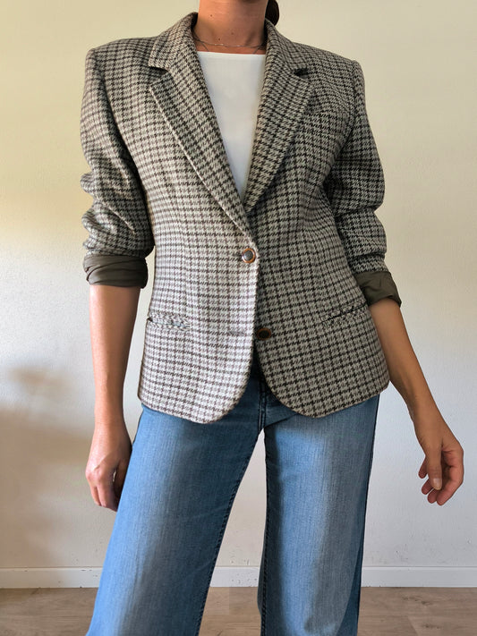 Blazer pura lana vergine piedi poule grigio/marrone tg M