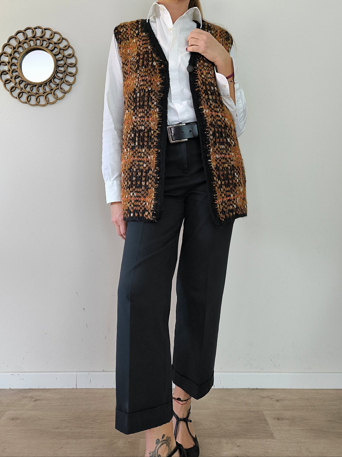 Gilet handknitted melange marrone