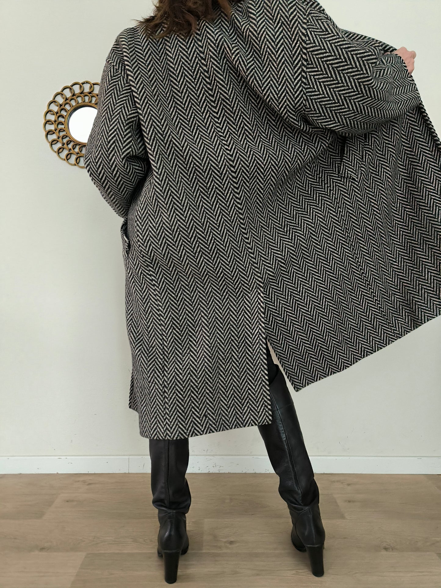 Cappotto Marella spinato b/w in pura lana vergine