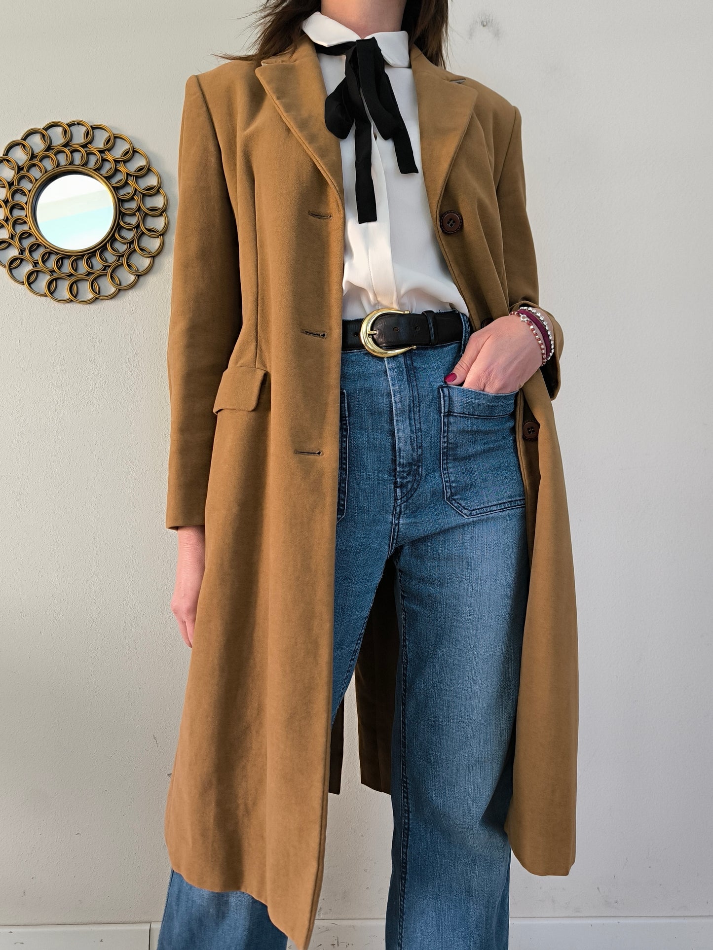 Blazer lungo IBlues in velluto cammello
