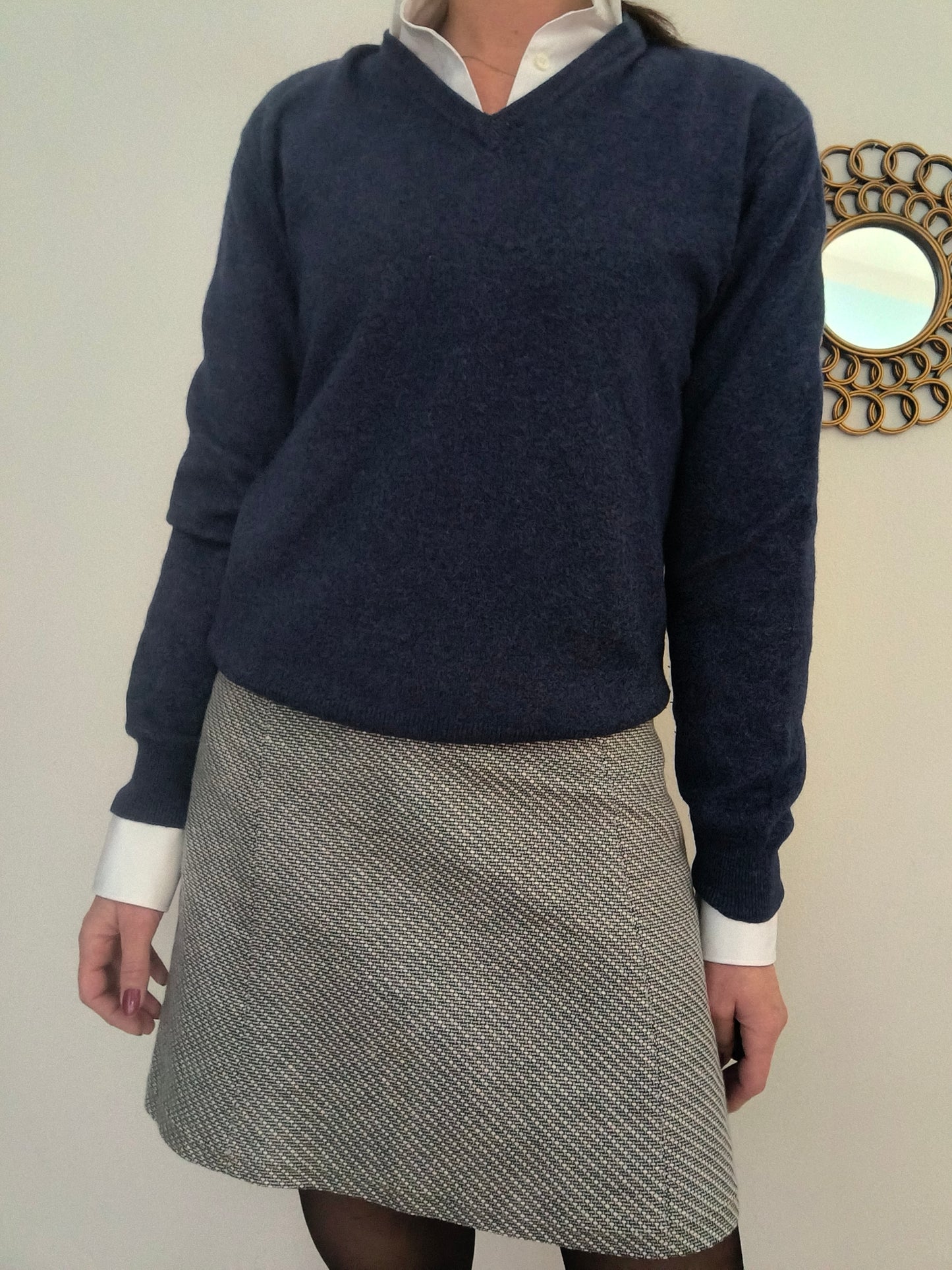 Maglione V neck blu lana e cashmere