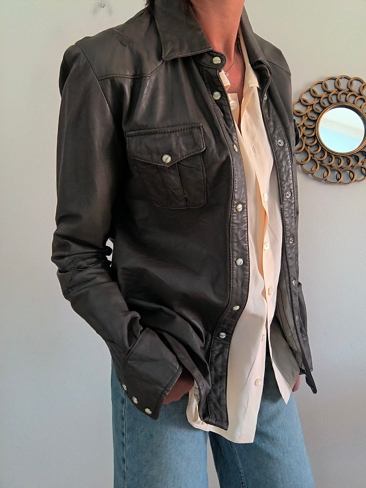 Giacca camicia in vera pelle