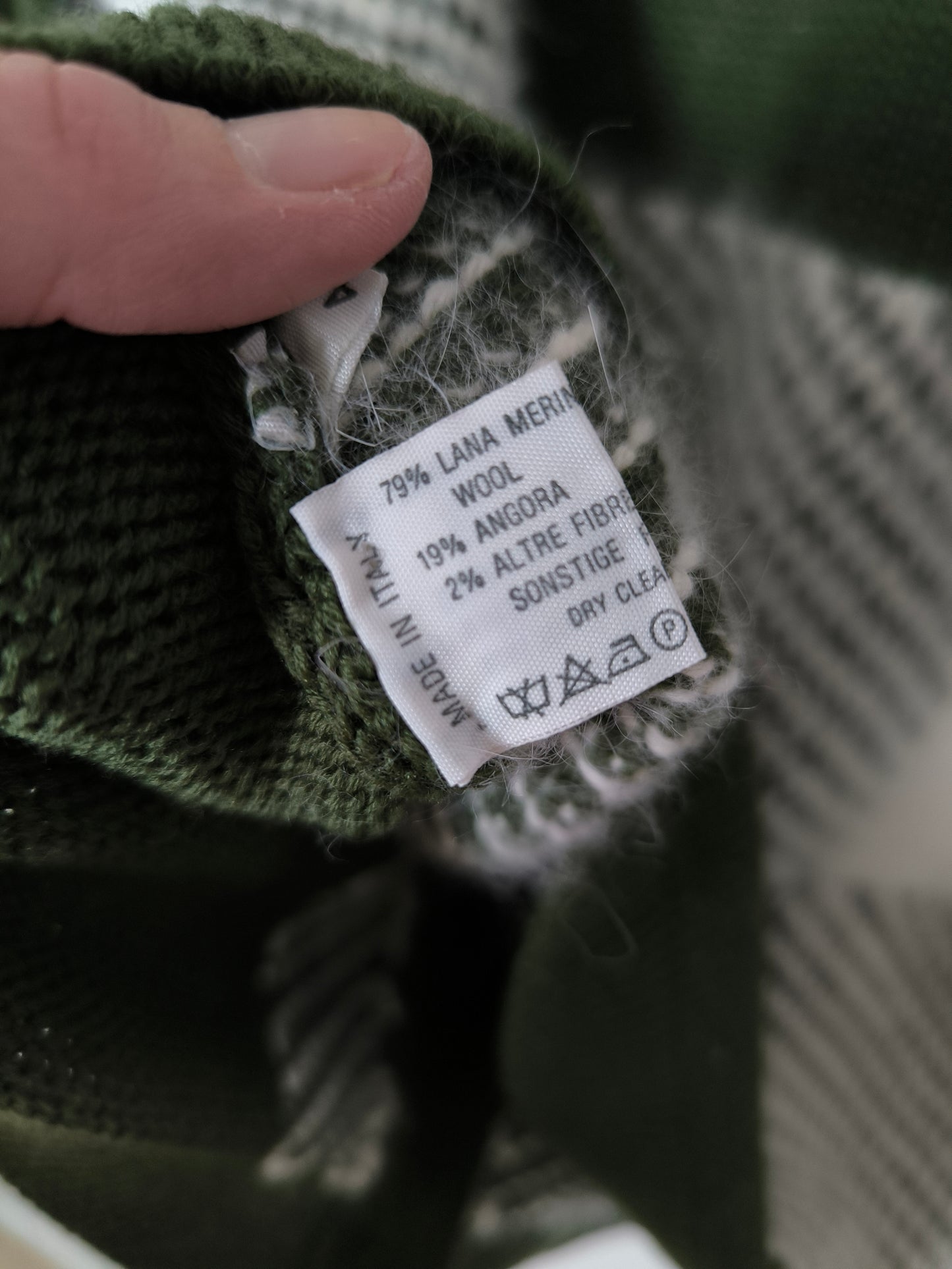 Cardigan vintage lana e angora olive/bianco