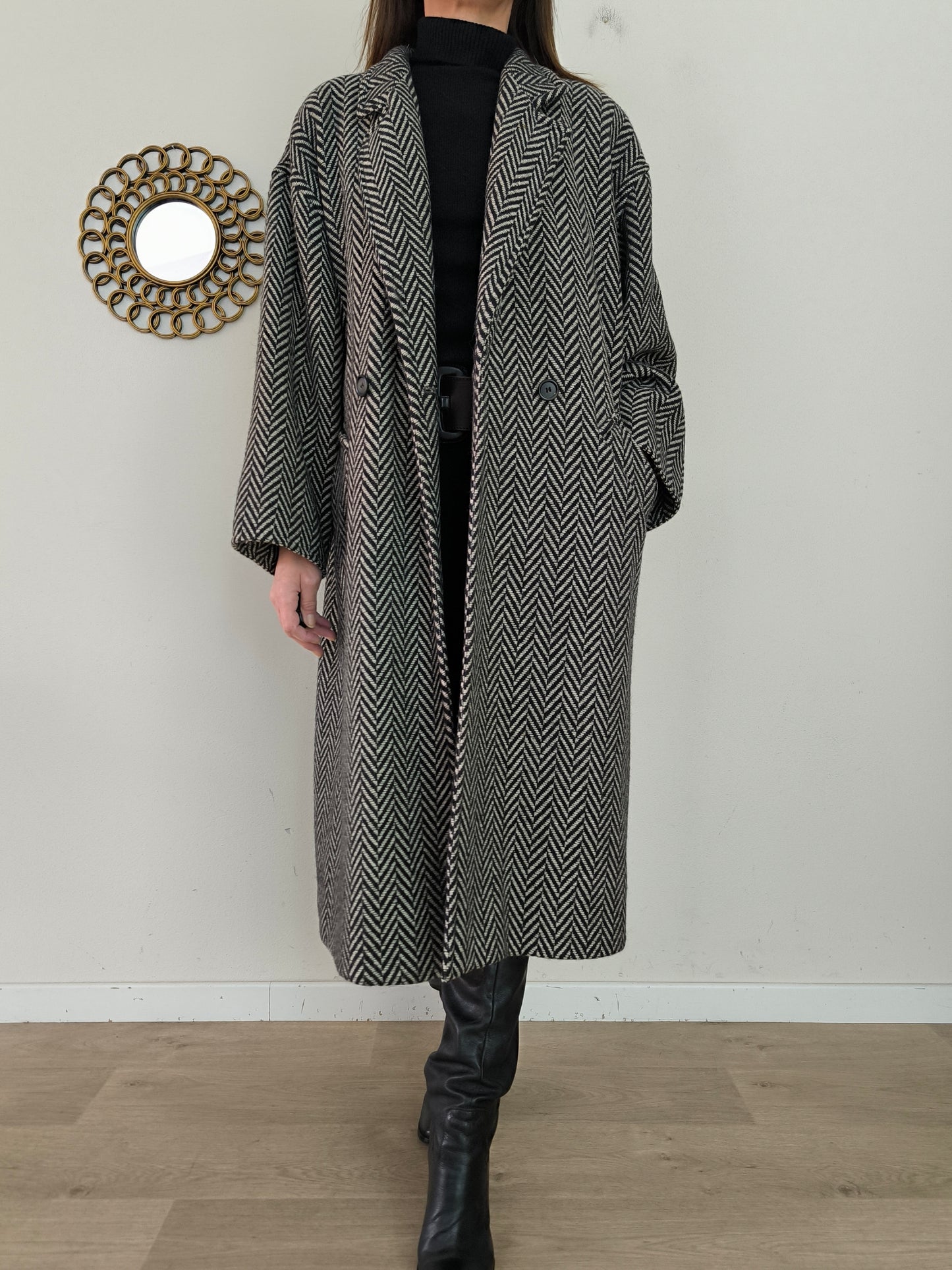 Cappotto Marella spinato b/w in pura lana vergine