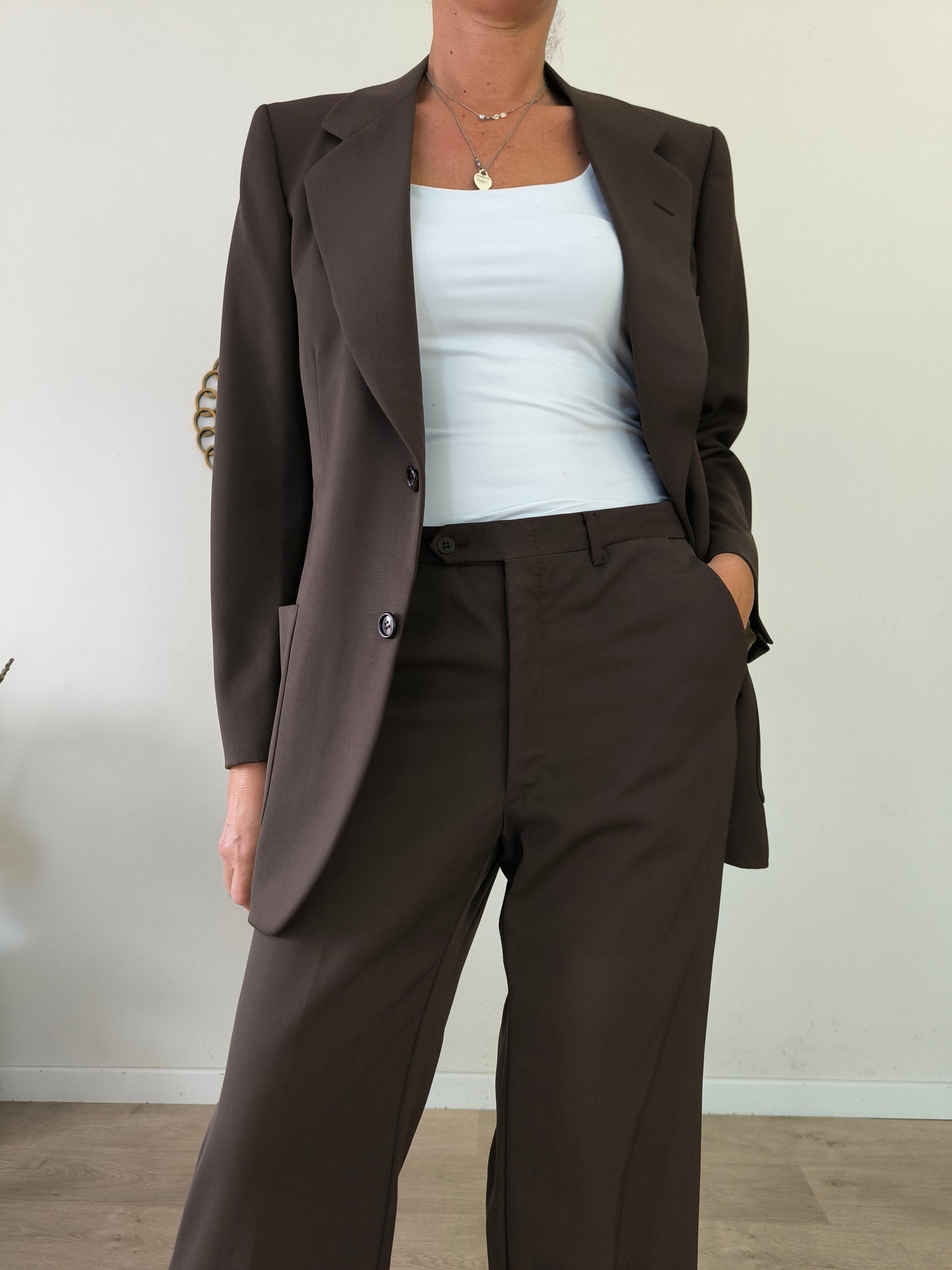 Completo vintage blazer/pantalone pura lana vergine marrone