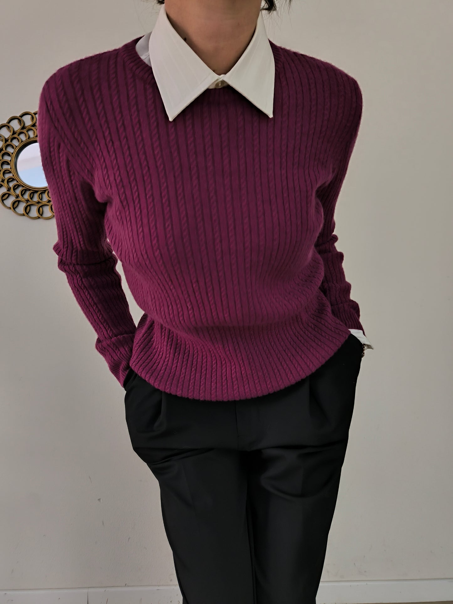 Maglione prugna Hugopen in puro cashmere tg M/L
