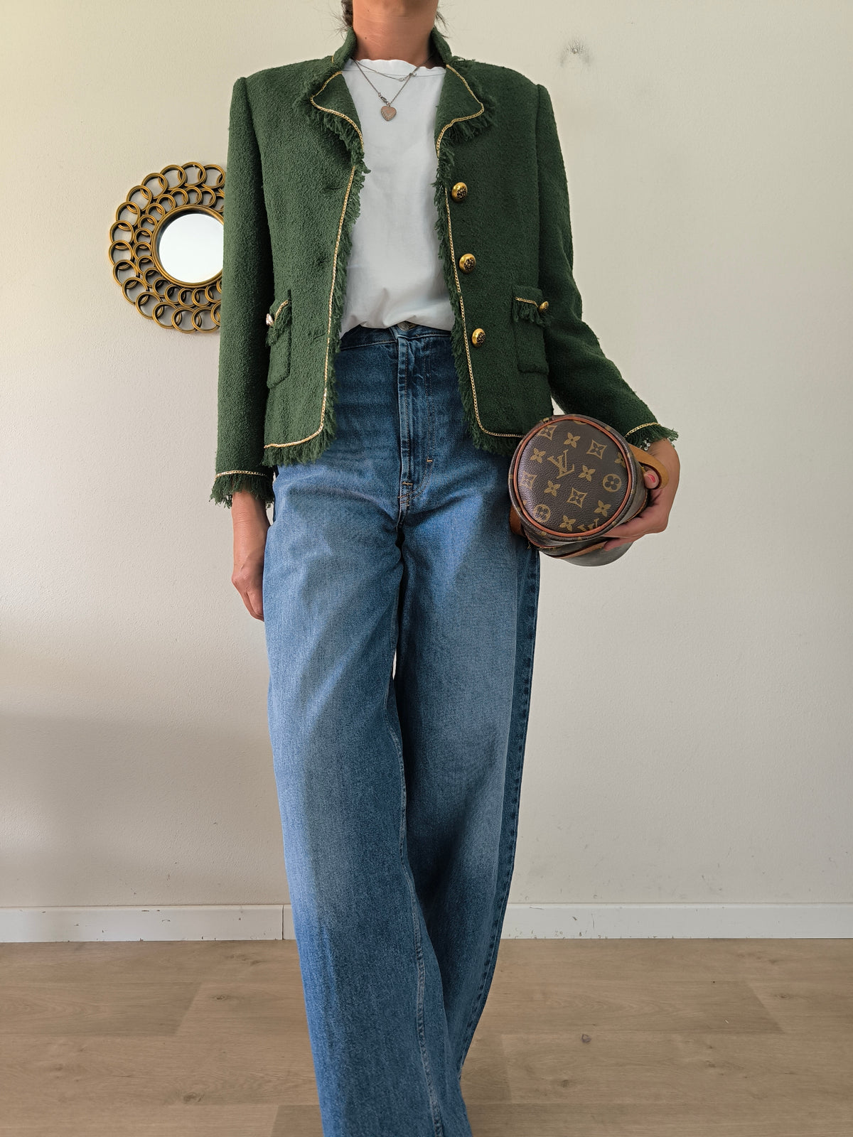 Blazer vintage verde scuro in lana