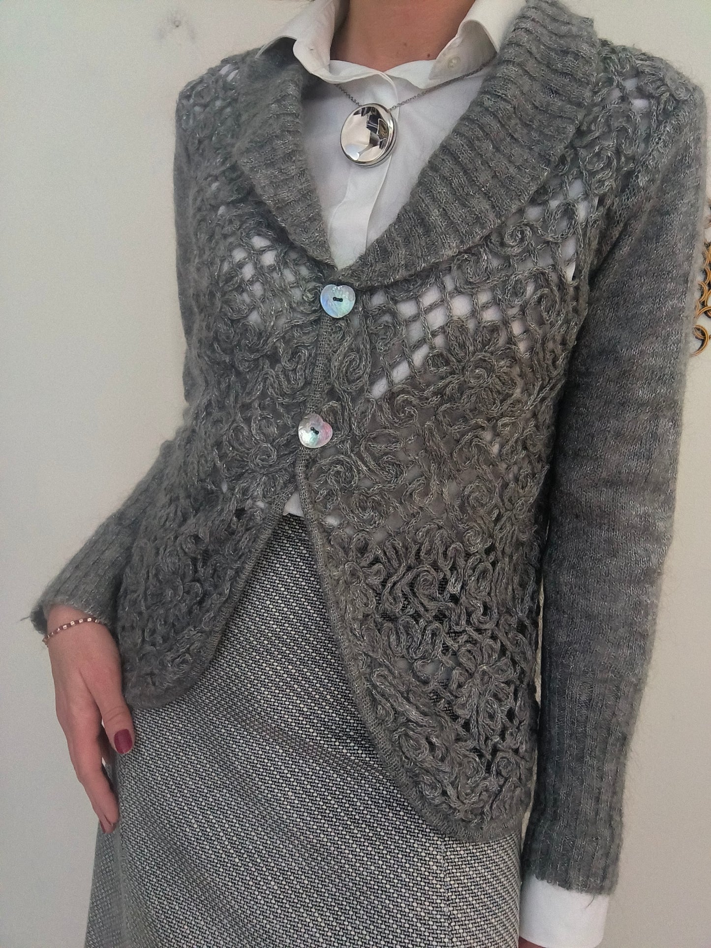 Cardigan misto mohair grigio