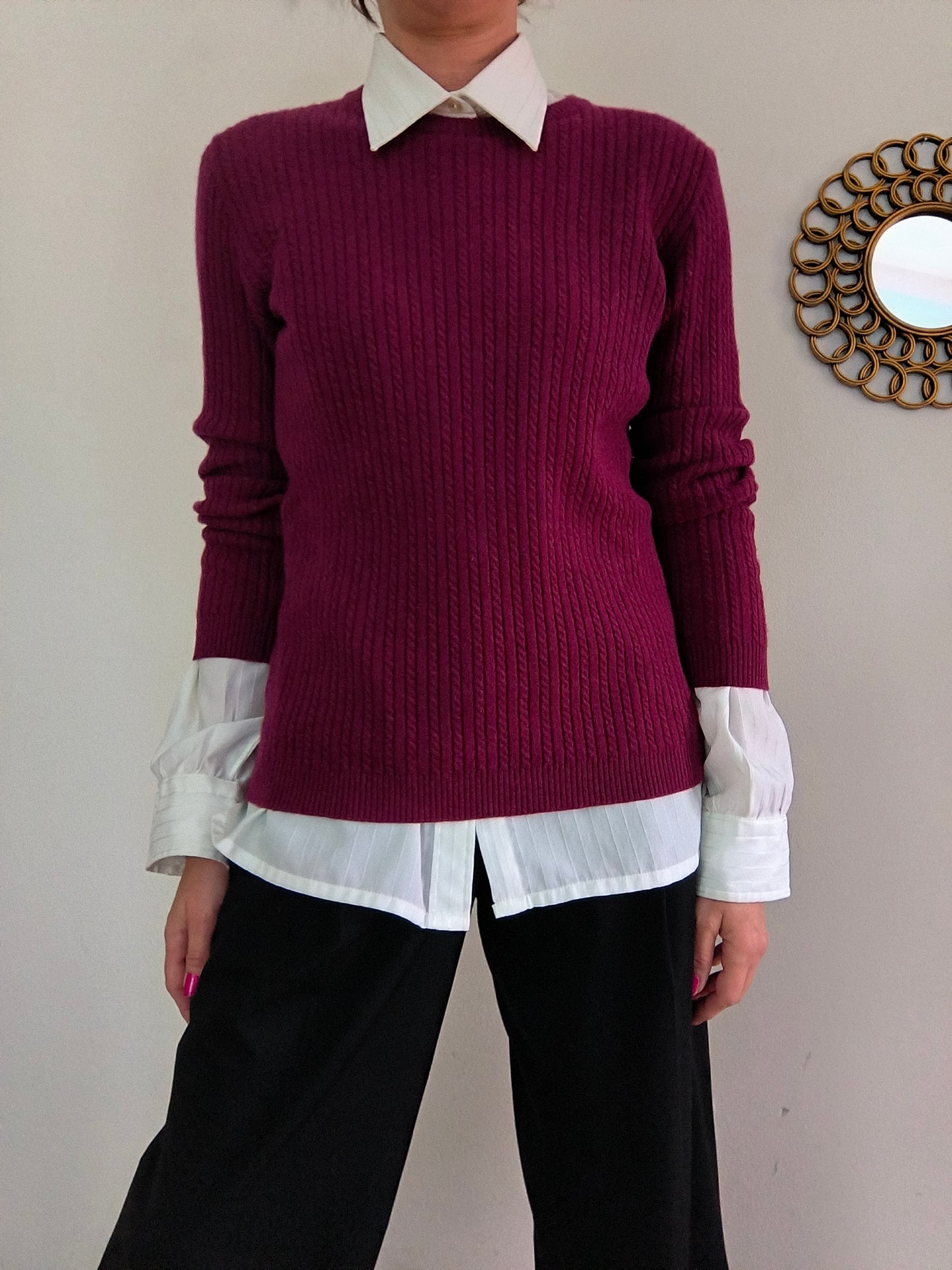 Maglione prugna Hugopen in puro cashmere tg M/L