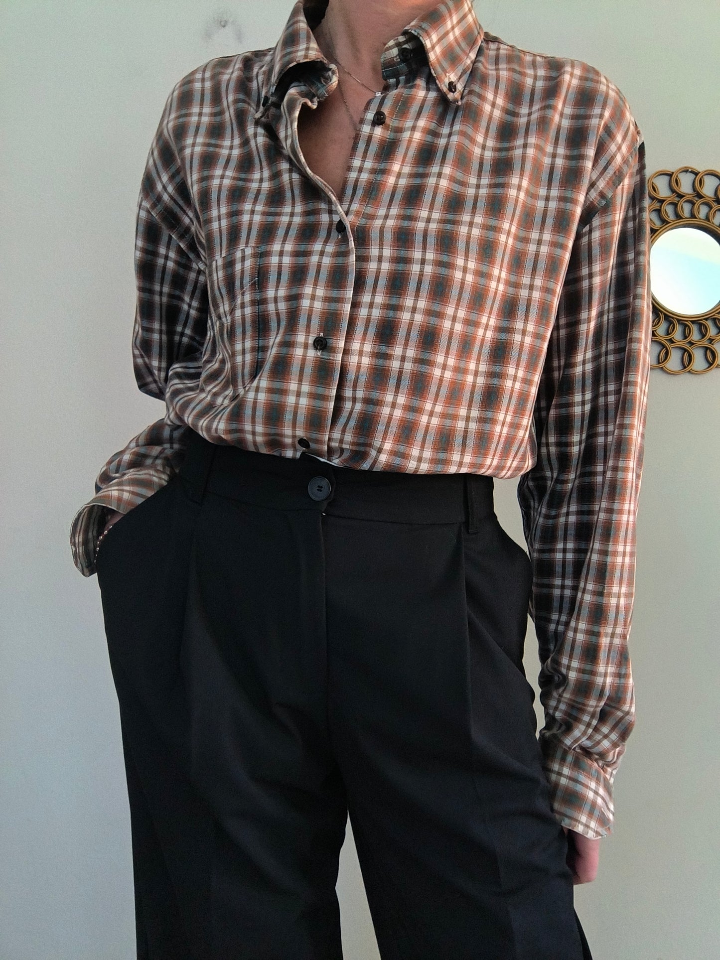 Camicia a scacchi marrone vintage XXL