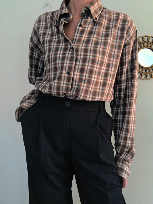 Camicia a scacchi marrone vintage XXL