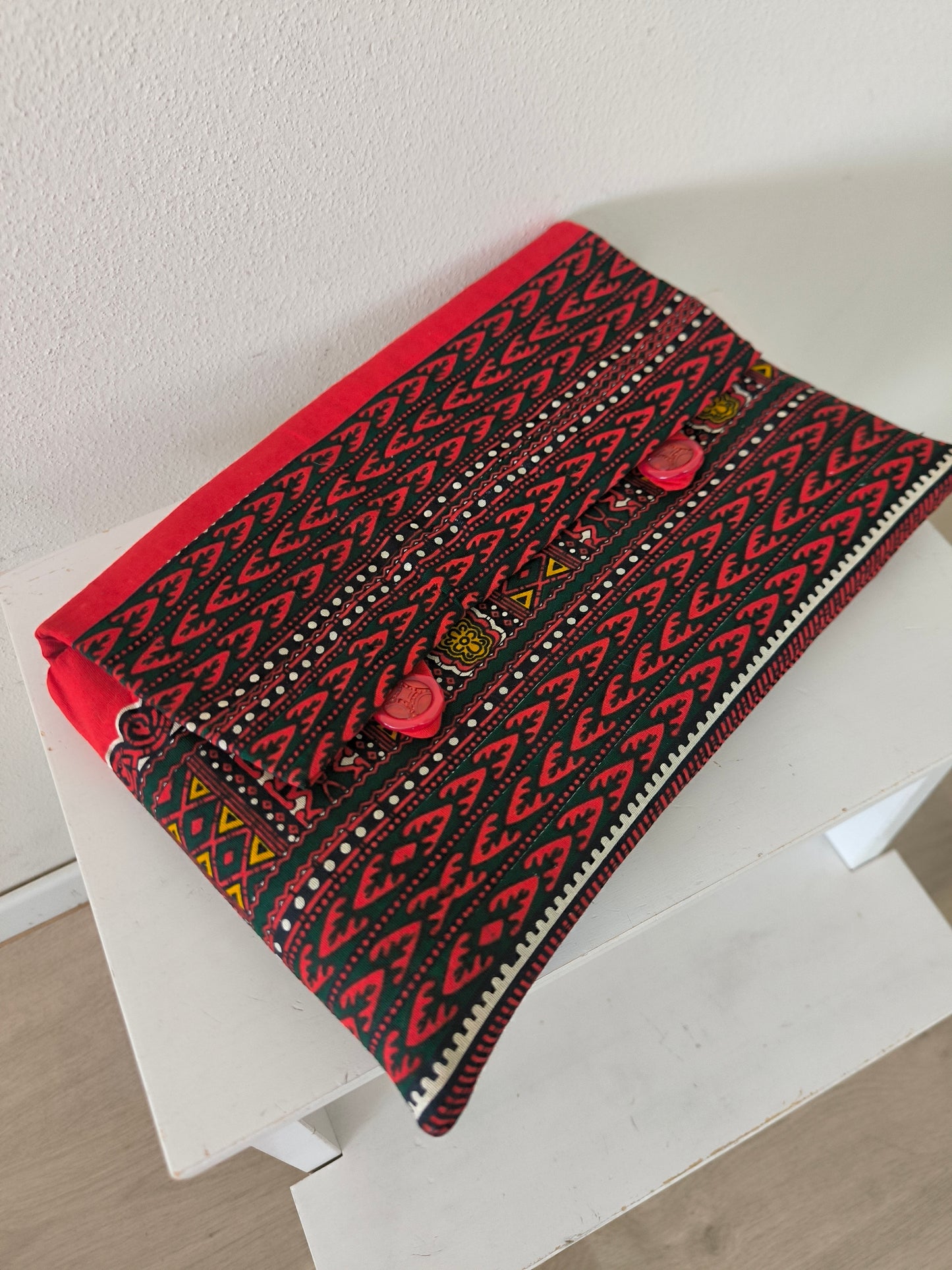 Borsa paglia rivestita in tessuto etno