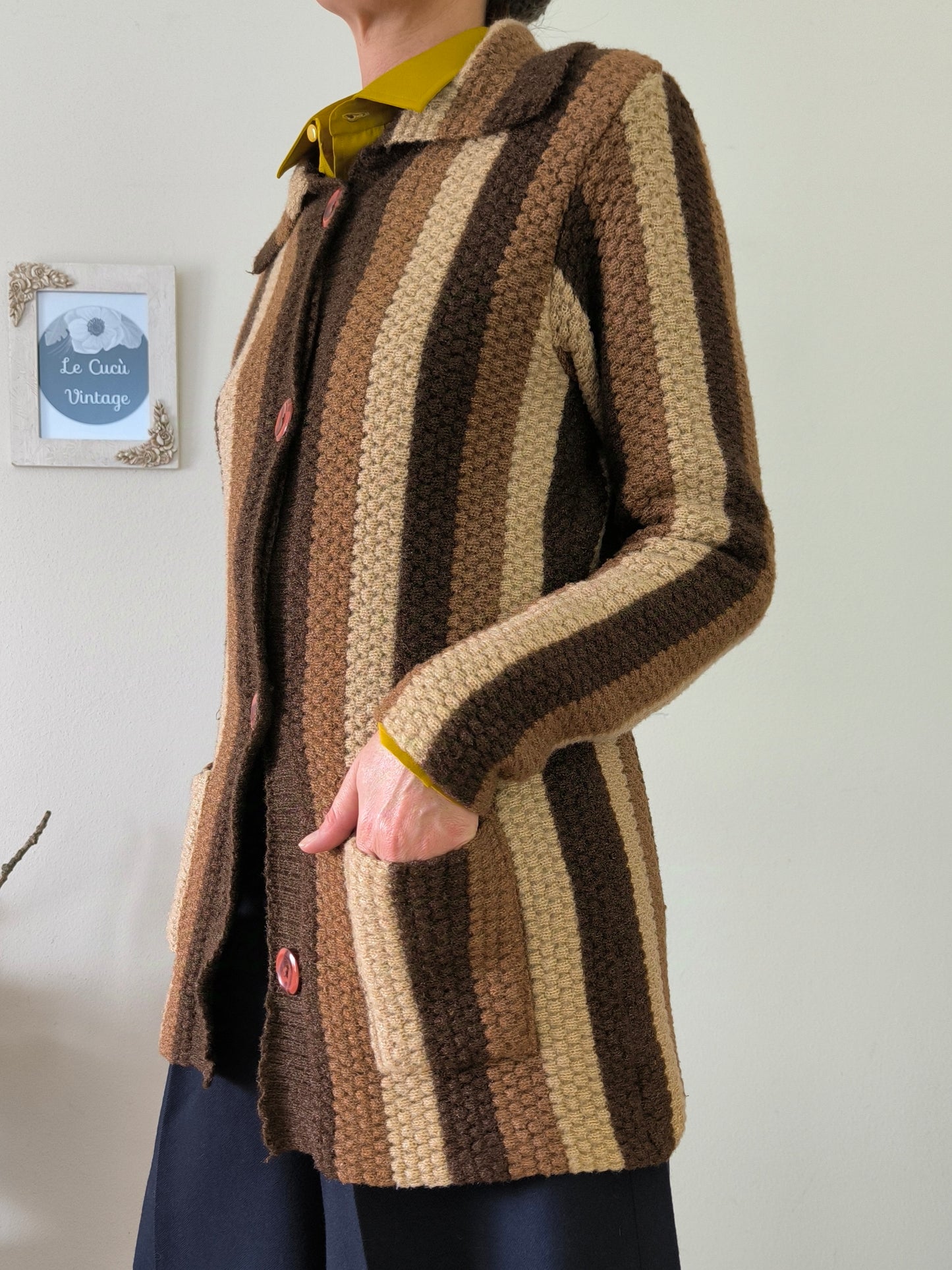 Cardigan vintage a righe marrone