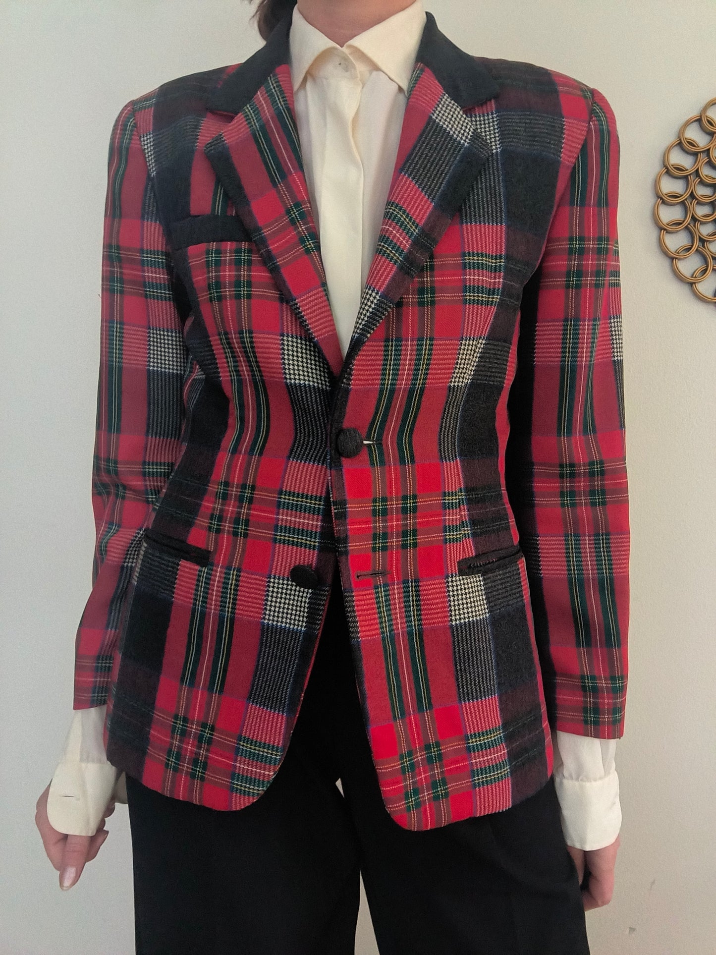 Blazer tartan rosso/nero tg M