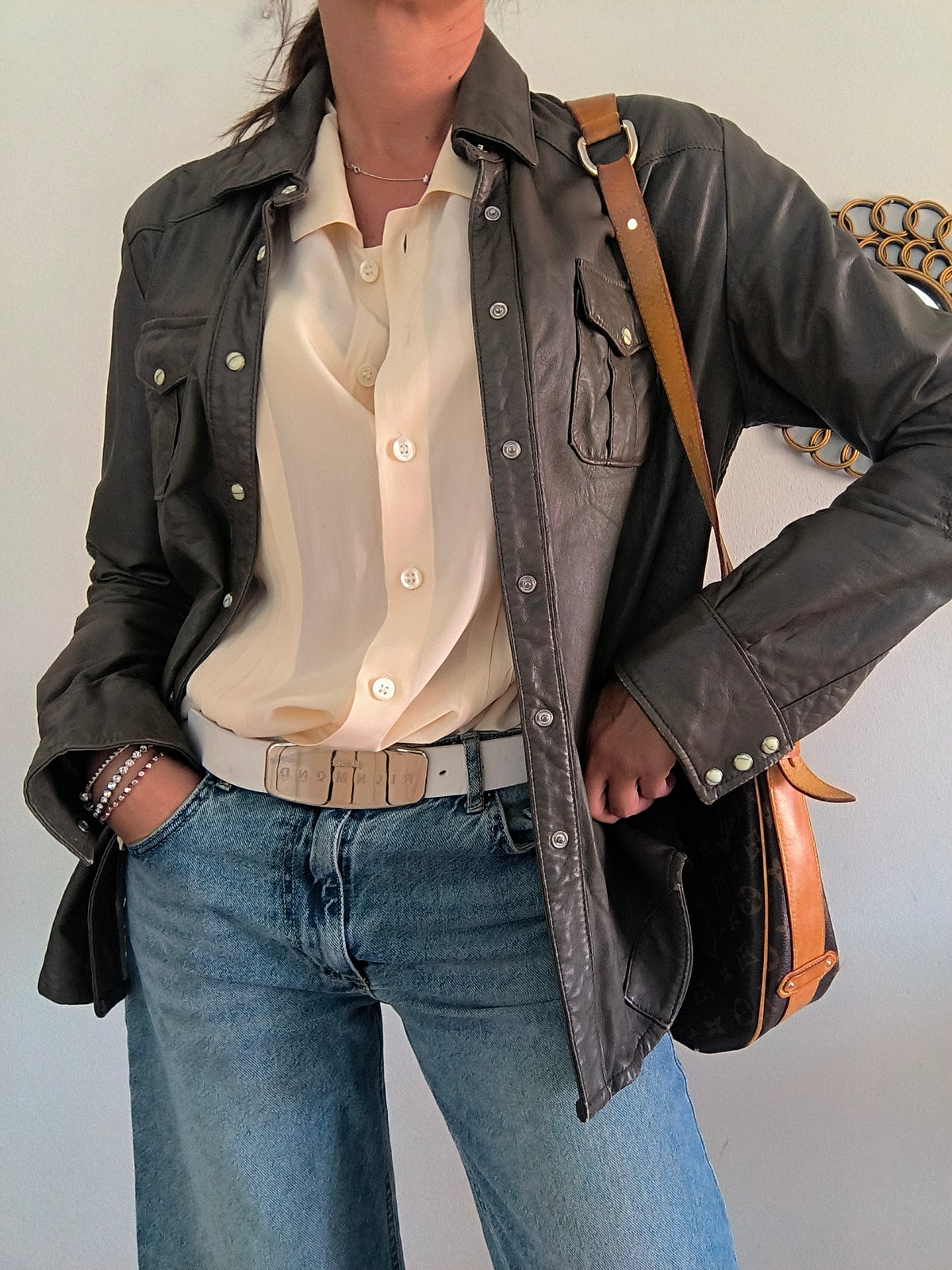 Giacca camicia in vera pelle