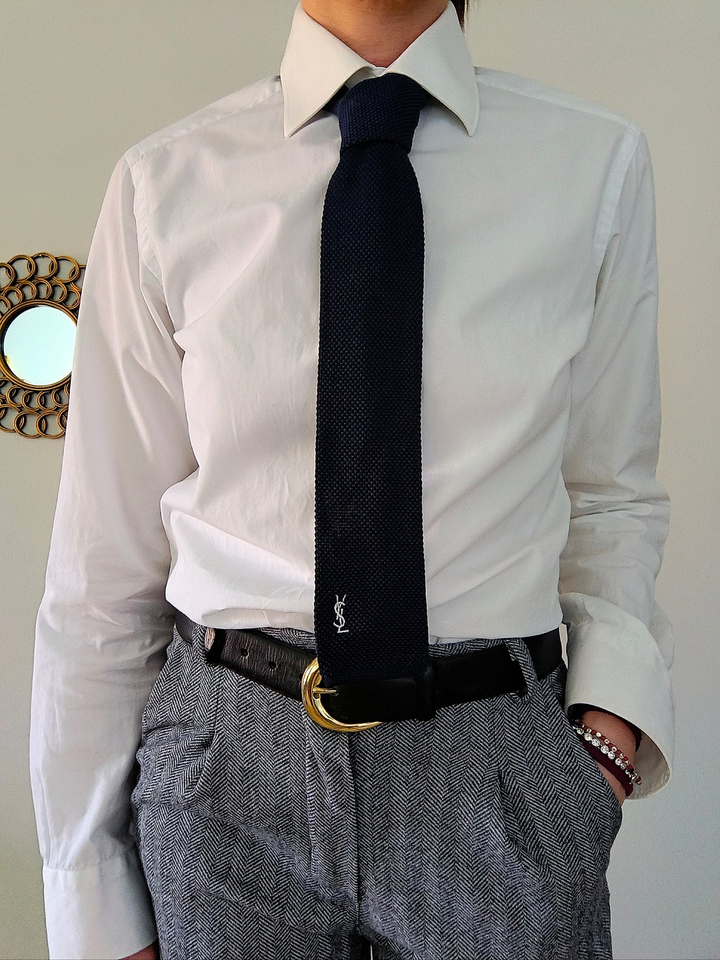 Cravatta Yves Saint Laurent blu cotone