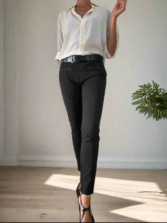 Pantalone aderente nero PennyBlack con inserti in pelle tg 44