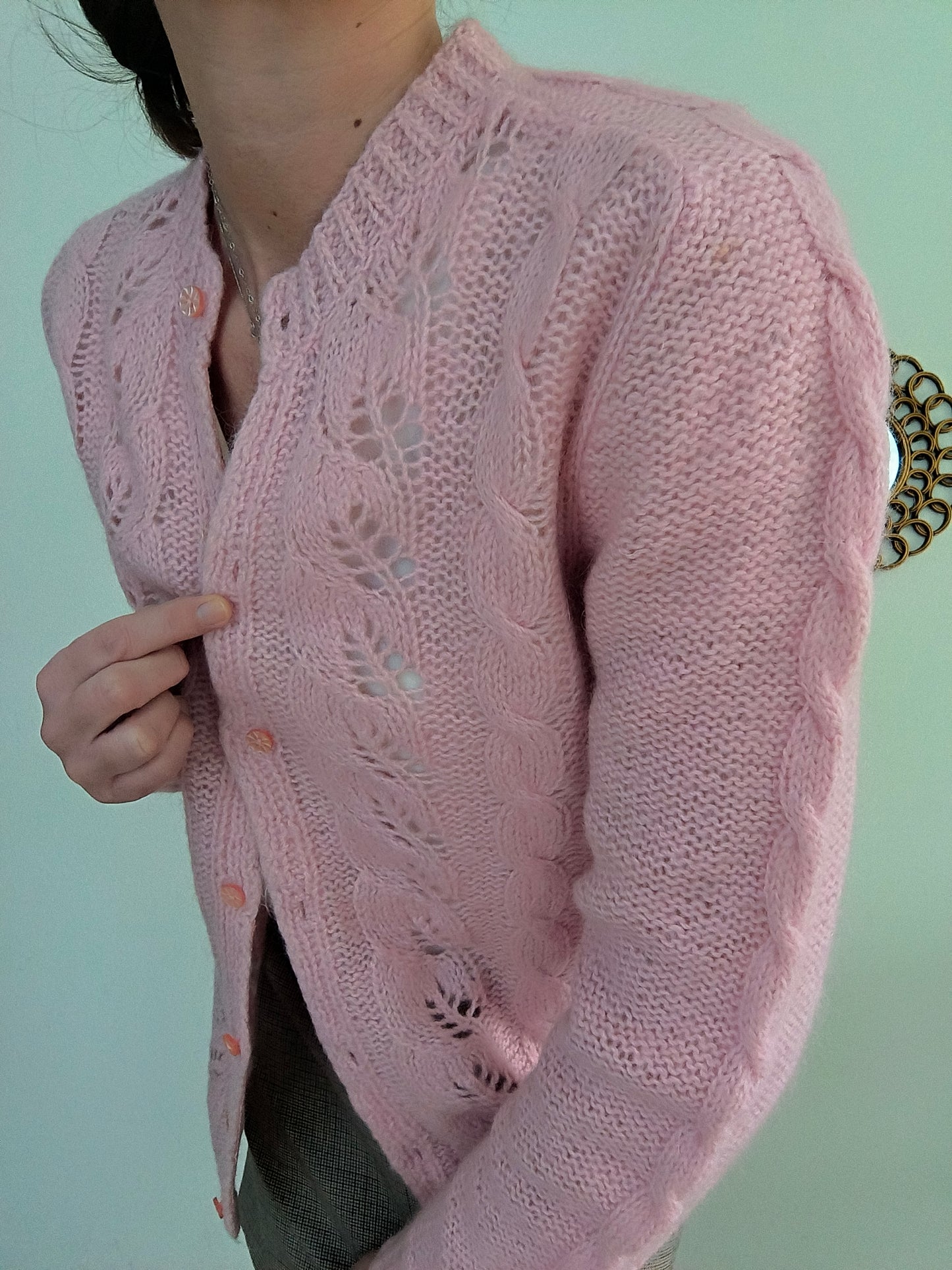 Cardigan handknitted rosa