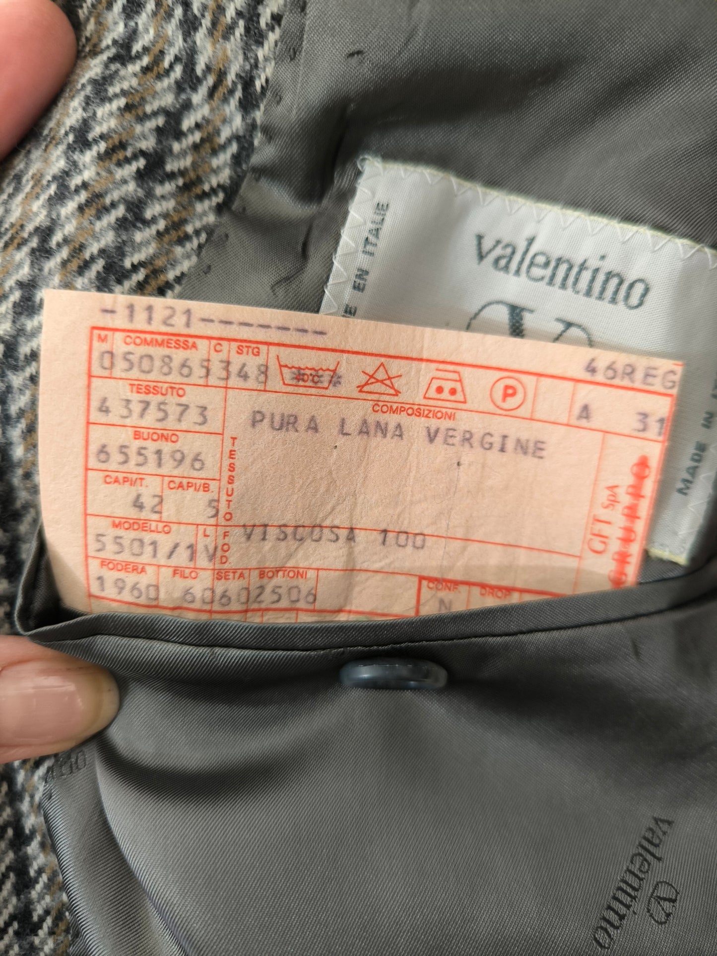 Blazer vintage Valentino in pura lana pied de poule grigio e nocciola