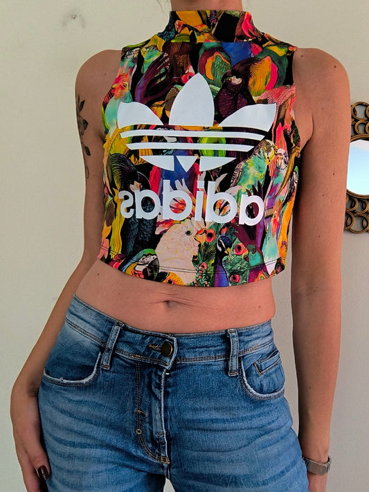 Adidas top cropped colorato con logo centrale tg M