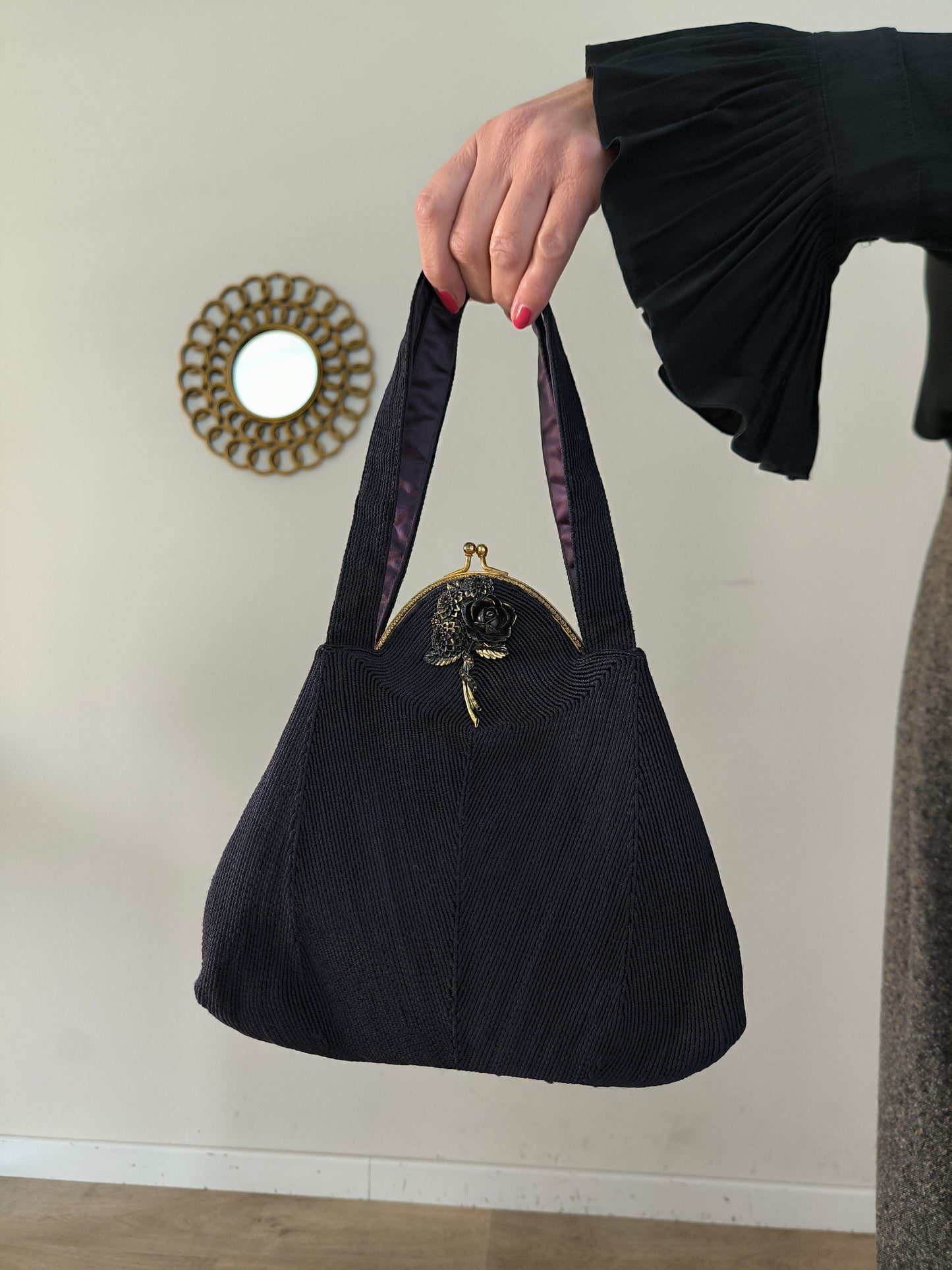 Borsetta anni 50 vintage blu con rosa