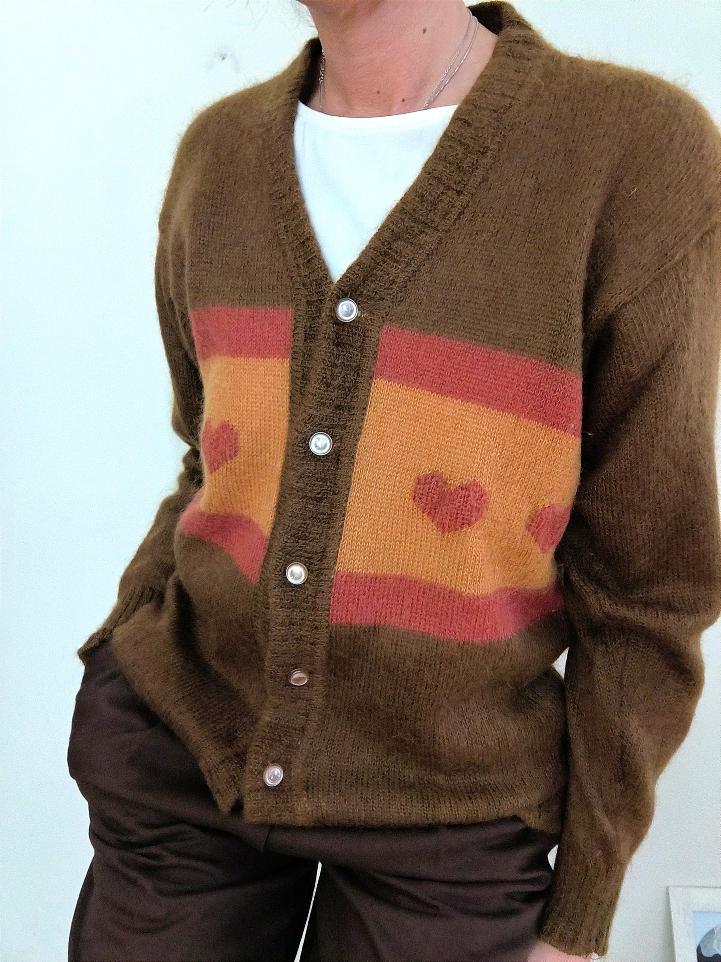 Cardigan vintage in mohair con cuori