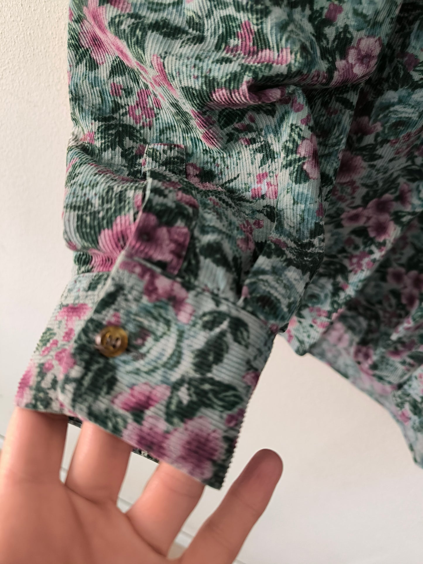 Camicia vintage floreale in velluto a coste