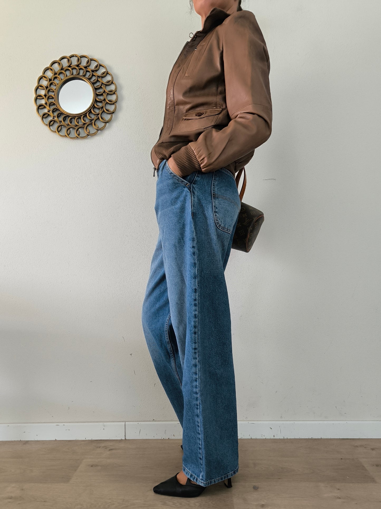 Giacca bomberino in vera pelle color cammello