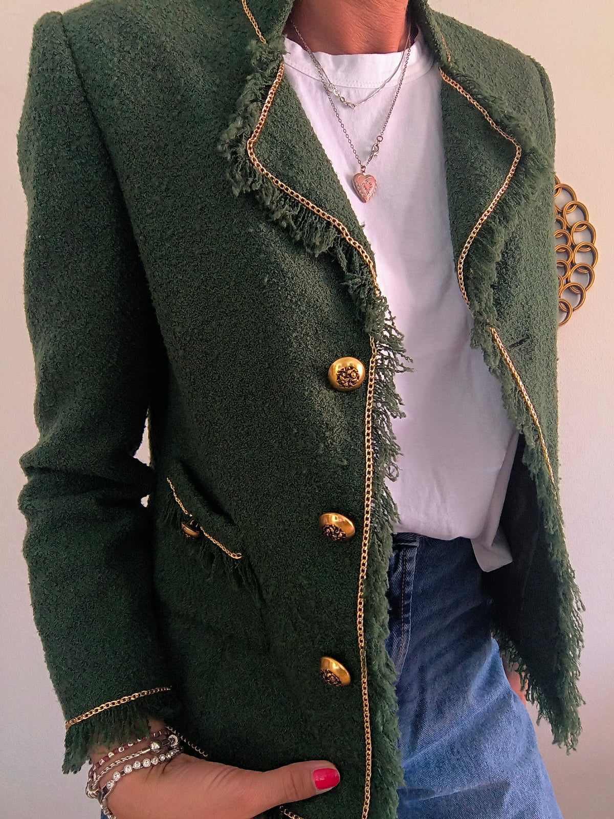 Blazer vintage verde scuro in lana