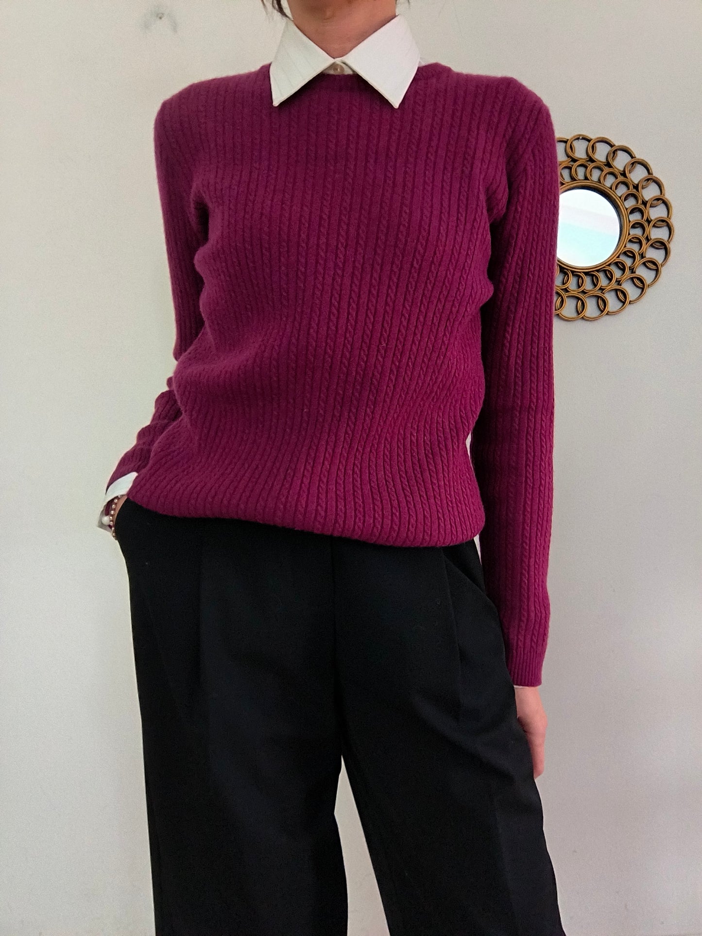 Maglione prugna Hugopen in puro cashmere tg M/L