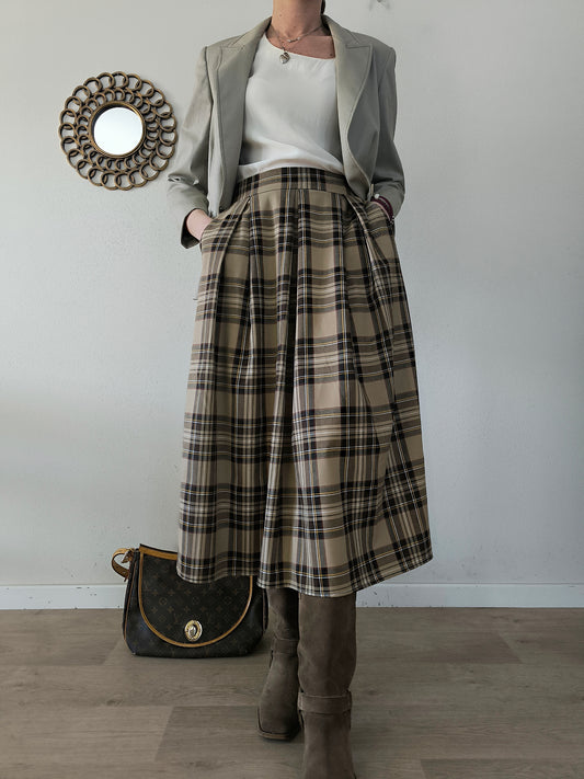 Ampia gonna tartan marrone