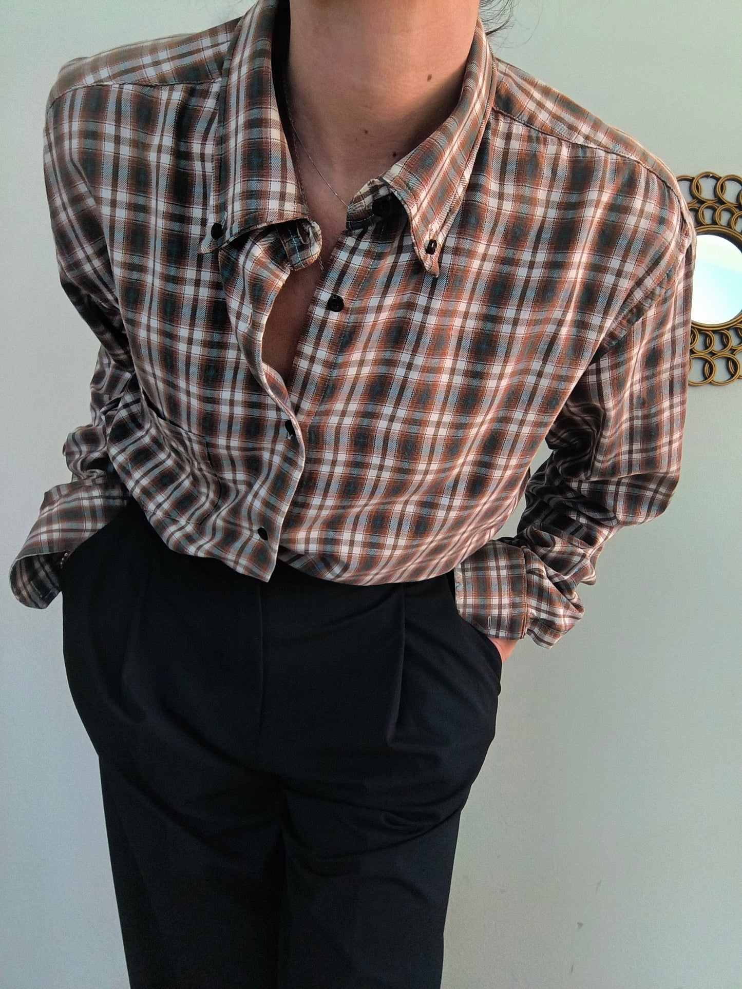 Camicia a scacchi marrone vintage XXL